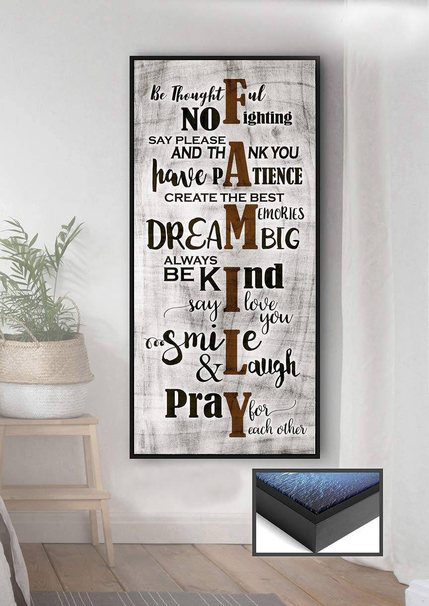 Farmhouse Family Sign Wall Art - Brown & Black Framed Canvas for Living Room Decor