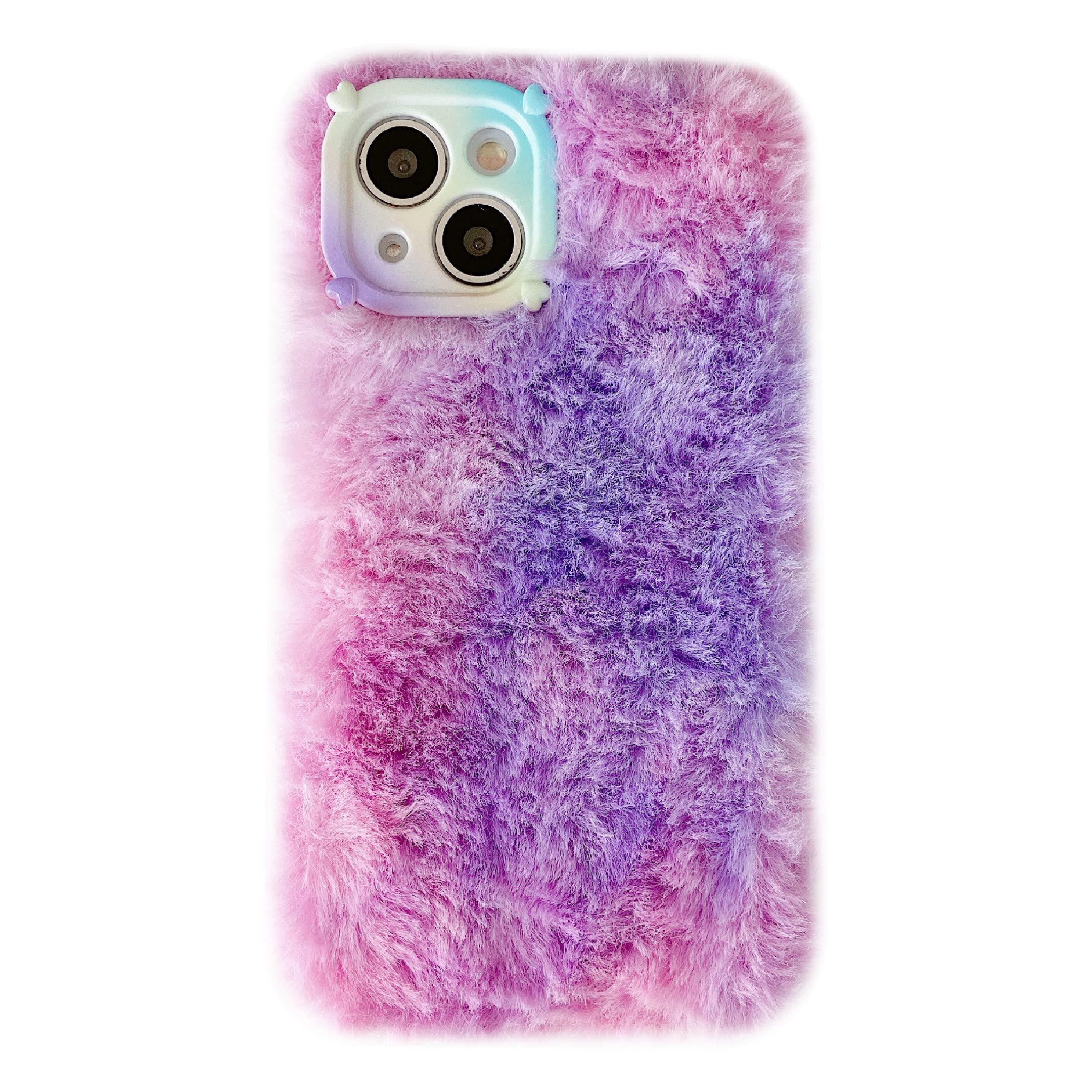Gradient Color Plush Furry Soft iPhone XR Case - Winter Warm Cozy Phone Cover with Fluffy Texture (Blue) | Perfect for Cold Weather & Stylish Protection