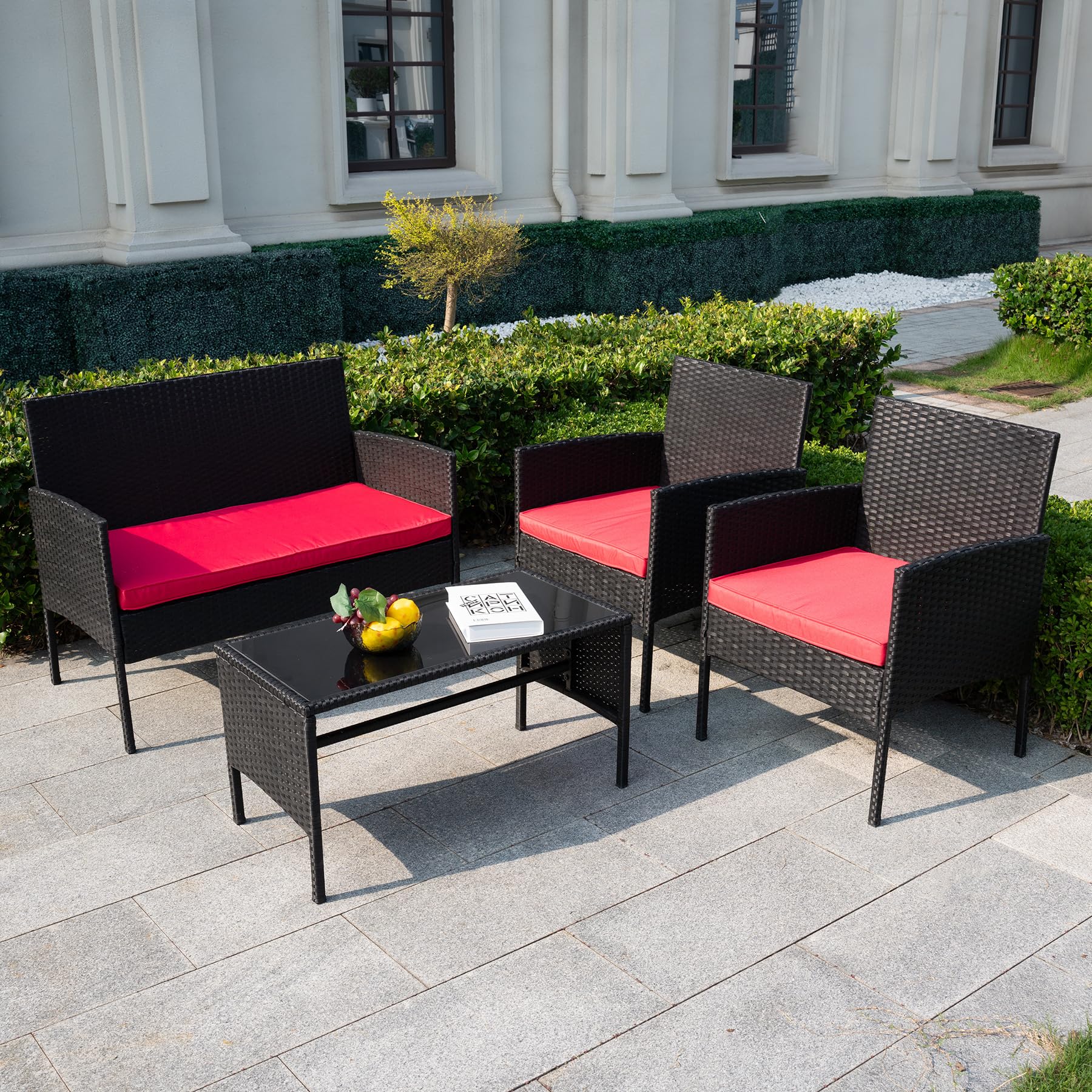 4-Piece Outdoor PE Rattan Patio Furniture Set - Wicker Sofa Sectional & Chairs for Garden, Yard, Porch - Perfect for Relaxing & Entertaining Guests