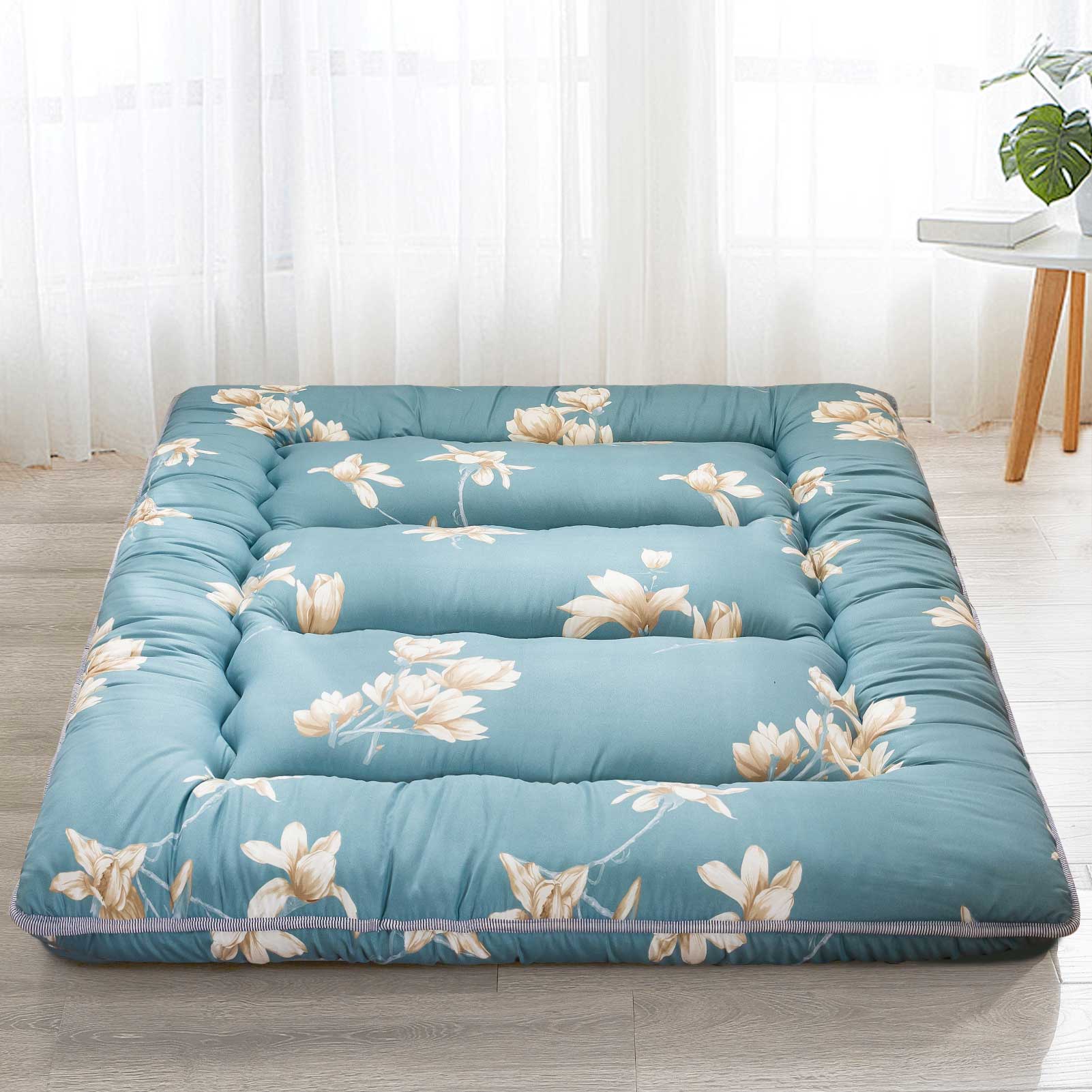 MAXYOYO Floor Mattress - Foldable Futon Mattress for Easy Storage, Floral Printed Rustic Style - Perfect for Guest Beds, Camping & Small Space Living