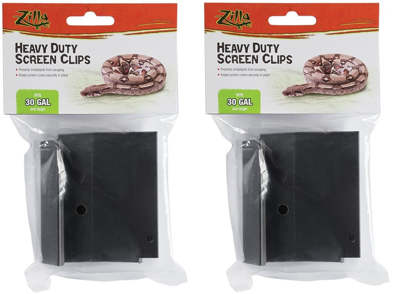 (2 Pack) Heavy Duty Zilla Reptile Terrarium Screen Clips - Secure Mesh Tops for 30+ Gallon Tanks (2 Clips Each) - Perfect for Reptile Habitats, Snake Cages & Lizard Enclosures