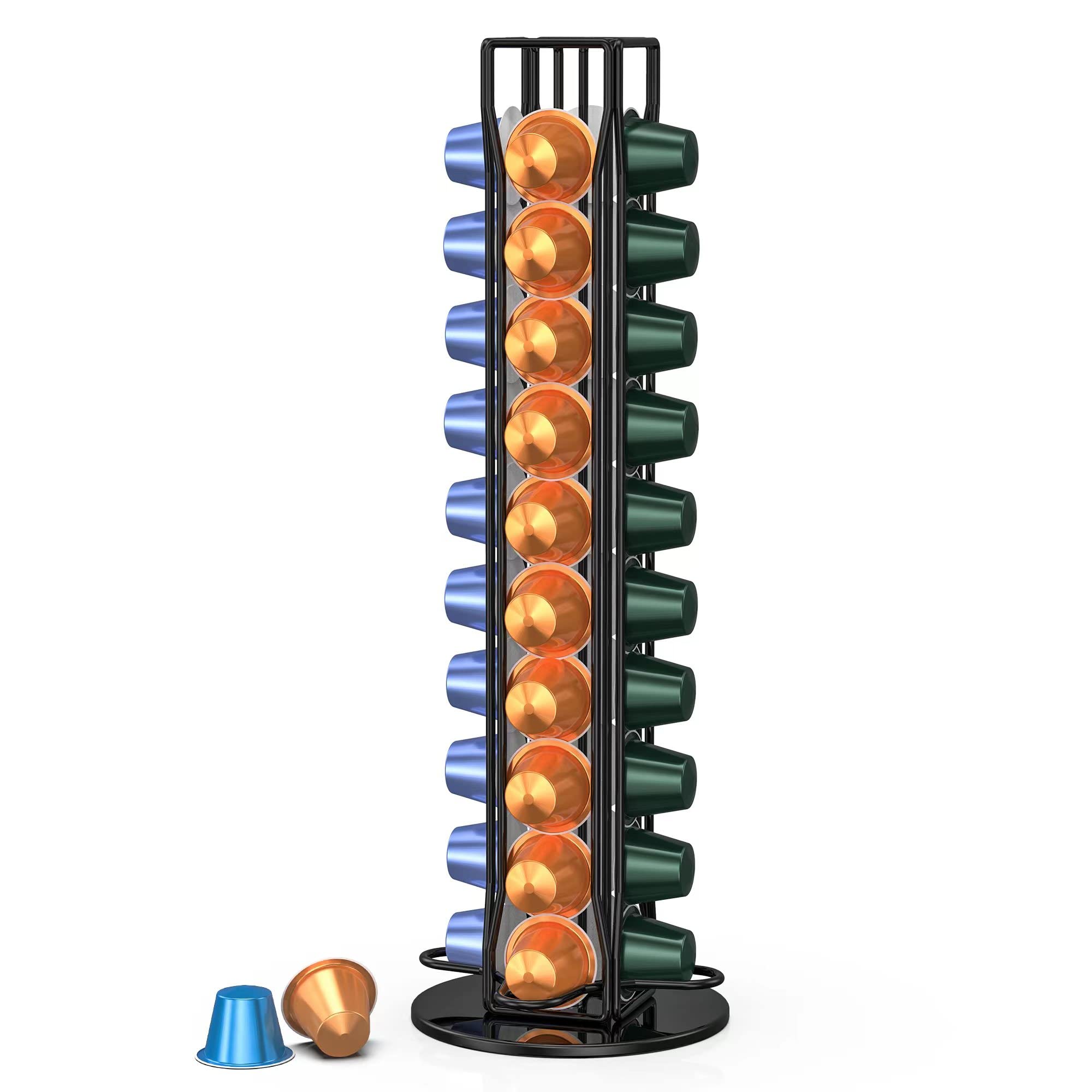 Rotatable Coffee Pod Holder & Storage Organizer - Compatible with Nespresso OriginalLine (40 Capsules), Countertop Coffee Station Carousel - Perfect for Kitchen, Office & Small Spaces - Black