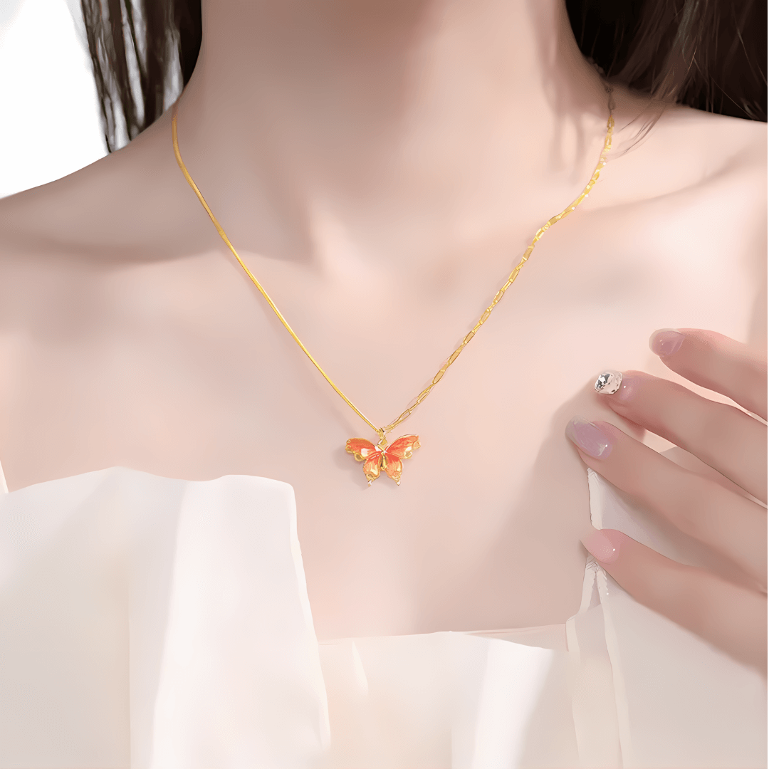 French Style Gradient Butterfly Pendant Necklace - Elegant Layering Jewelry for Women | Perfect for Date Night, Wedding, and Everyday Fashion Accessories