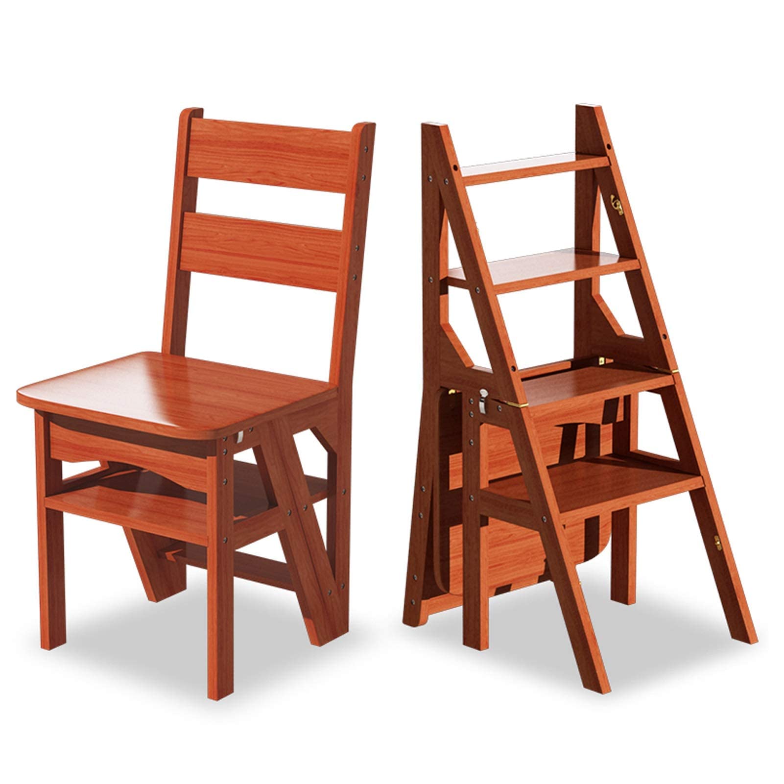 Solid Wood Folding Step Stool Chair for Kitchen - Portable & Space-Saving Home Step Ladder Stool with Seat - Perfect for Reaching High Shelves, Kids' Dining, and Bathroom Use