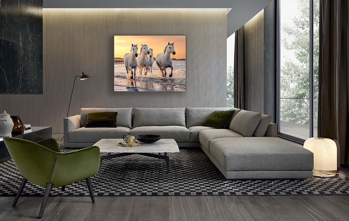 Galloping Horses Print - Animal Art Canvas with Gold Varnish - Fine Art Home Decor for Living Room, Bedroom & Office Wall