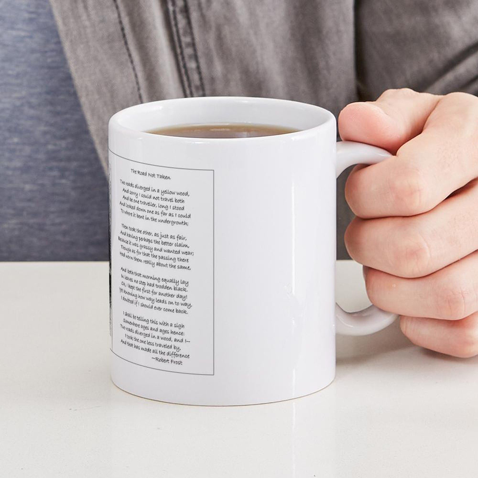 The Road Not Taken 11 oz Ceramic Coffee Mug (325ml) - Inspirational Poetry Gift for Writers & Readers - Perfect for Tea, Coffee, or Hot Chocolate at Home or Office