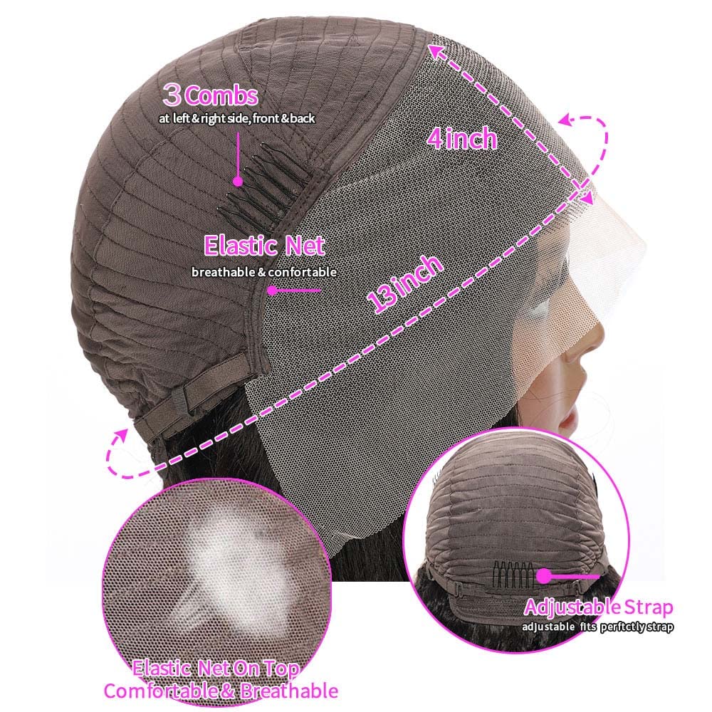 13x4 HD Transparent Lace Front Wig | Brazilian Virgin Human Hair | Water Wave Lace Front Wigs with Baby Hair | Pre-Plucked | 180% Density | 30 Inch Black Curly Wigs for Black Women | Perfect for Daily Wear, Parties & Special Occasions