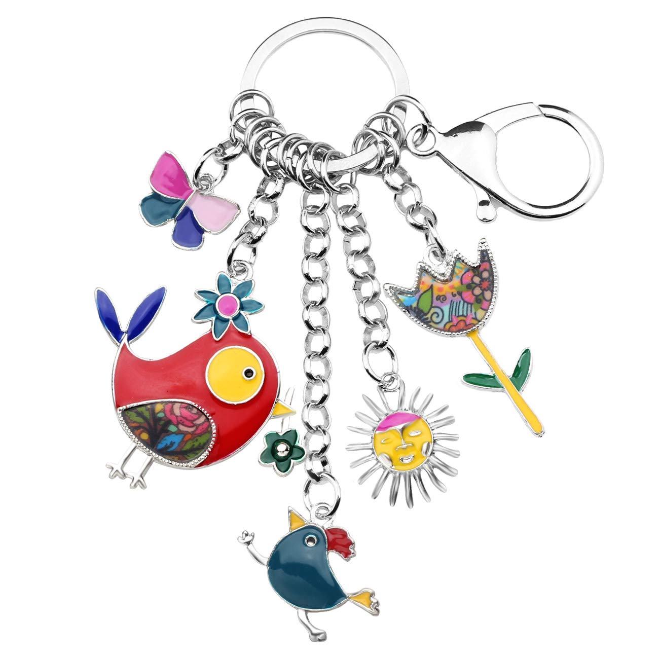 BONSNY Enamel Zinc Alloy Keychain Set - Elegant Birds, Flowers & Butterfly Charms for Women's Handbags, Car Keys & Backpacks | Perfect Gift for Her, Daily Use & Travel Accessories