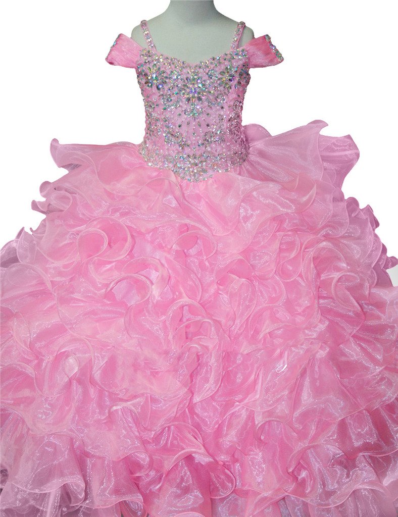 HuaMei Girls Birthday Party Ball Gowns with Beads - Elegant Long Pageant Dresses for Kids - Perfect for Birthday Celebrations, Pageants, and Special Occasions