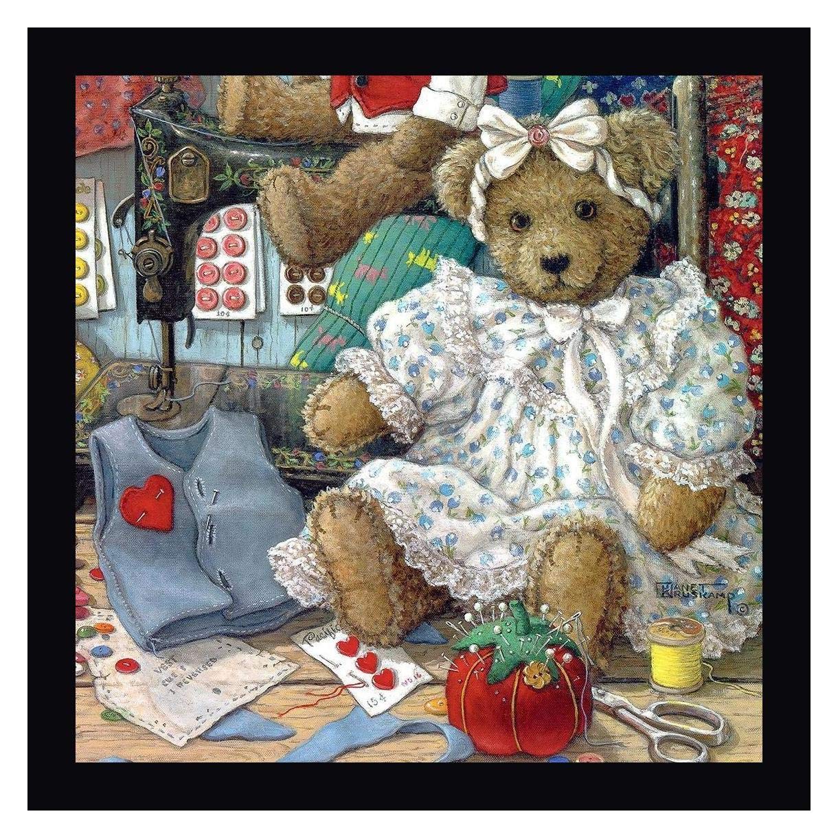 Bears n Bows by Janet Kruskamp - 24x24 Inch Framed Canvas Wall Art - Black Wood Frame - Ready to Hang - Perfect for Nursery, Kids Room or Playroom Decor