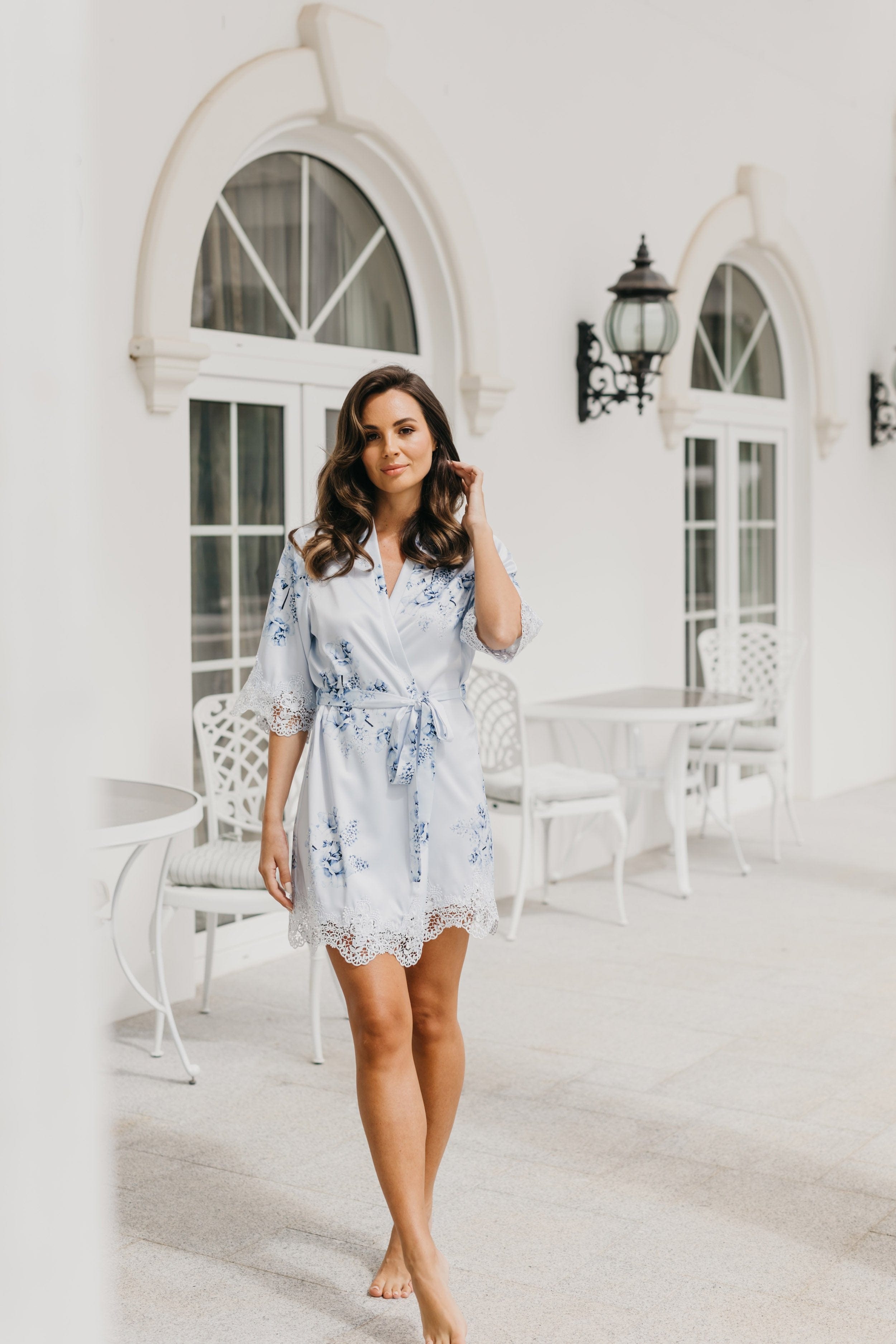 Ivana Bleu De Fleur Printed Robe - Floral Kimono Robe for Women, Lightweight Loungewear, Bathrobe & Cover Up - Perfect for Spa, Beach, and Home Relaxation
