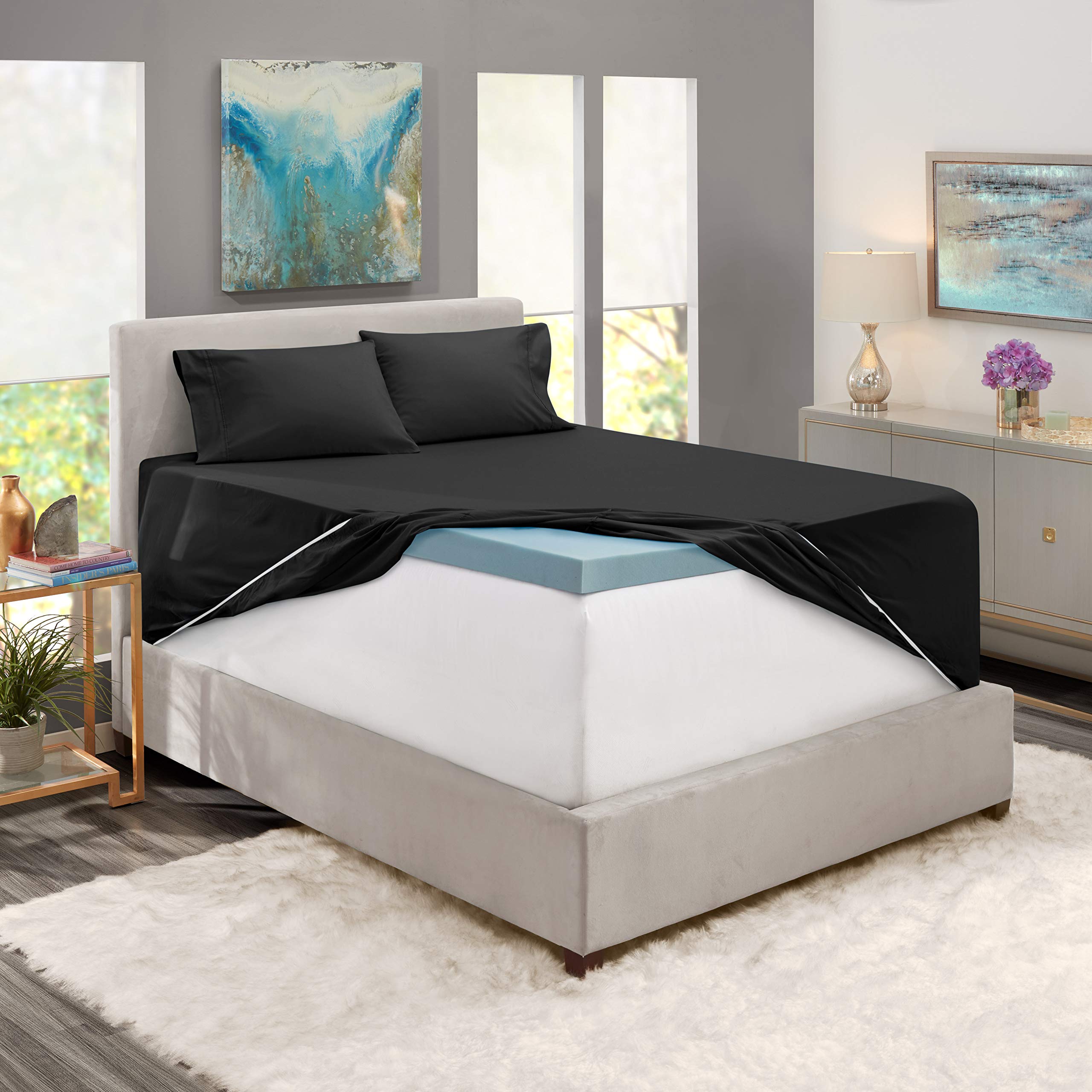 Nestl Extra Deep Pocket Sheet Set - 4 Piece Full Size Sheets Fits 18-24 Inch Mattress, Soft & Breathable Black Bedding - Perfect for Guest Rooms, Dorms & Deep Mattresses