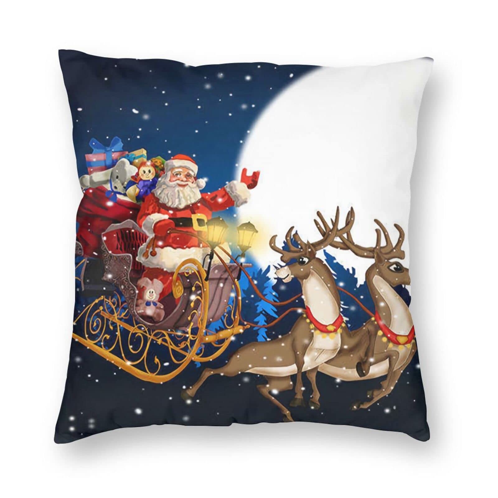 Festive Christmas Red Truck Snowman Dog Santa Elk Deer (2-Pack) 18x18 Inch Square Pillow Covers - Soft, Fade-Resistant Decorative Throw Pillows for Home, Bed, Couch, Sofa & Car - Perfect Holiday Gift & Seasonal Decor