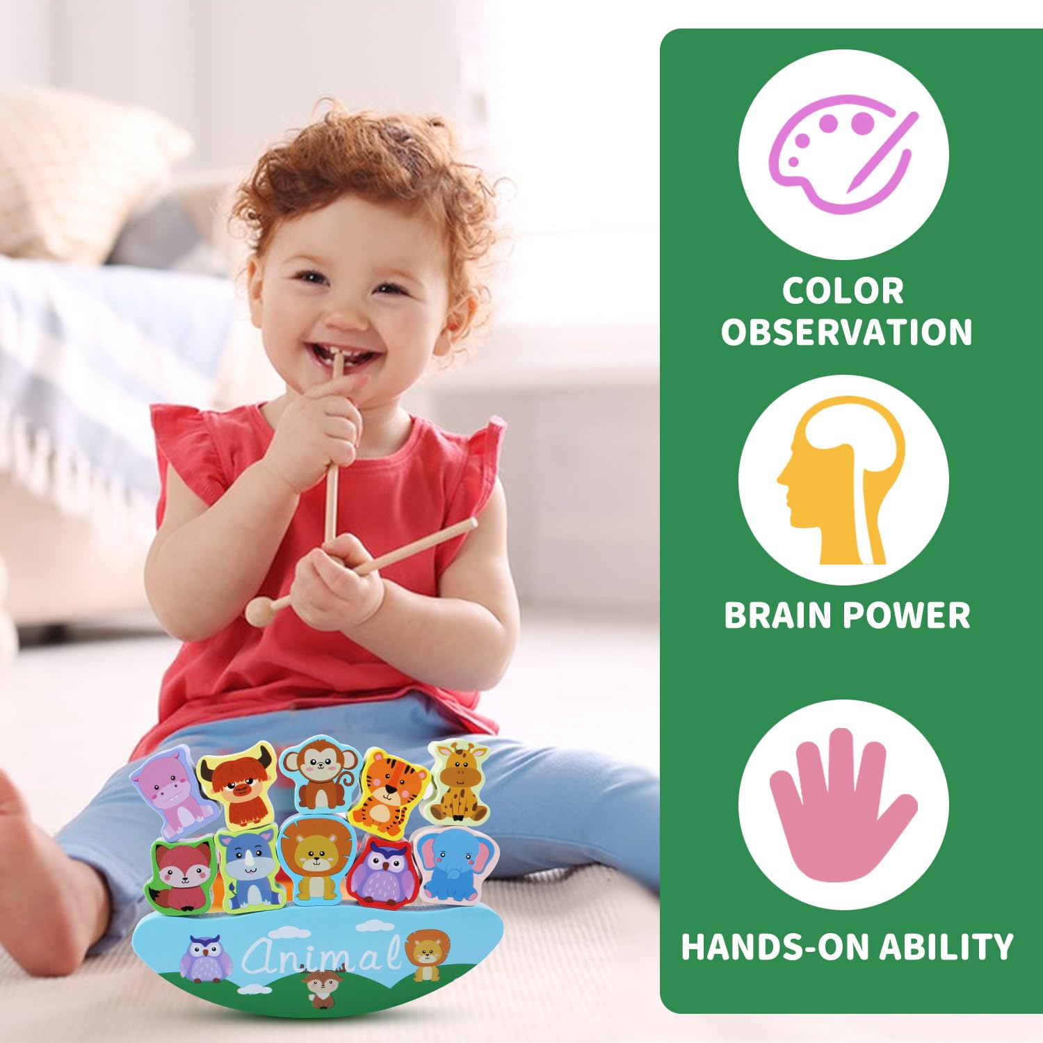 RNHDLY Wooden Stacking Animals Toy - Montessori Educational Balance Game for Kids Ages 3-6 Years Old - Fun Learning Toys for Boys & Girls - Perfect for Preschool Classroom, Birthday Gifts & Family Game Night