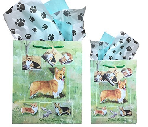Best Friends Dog Breed Gift Bags Set of 2 - Welsh Corgi Themed Party Favors with Tissue Paper | Perfect for Birthday, Adoption Celebrations & Pet Lover Gifts