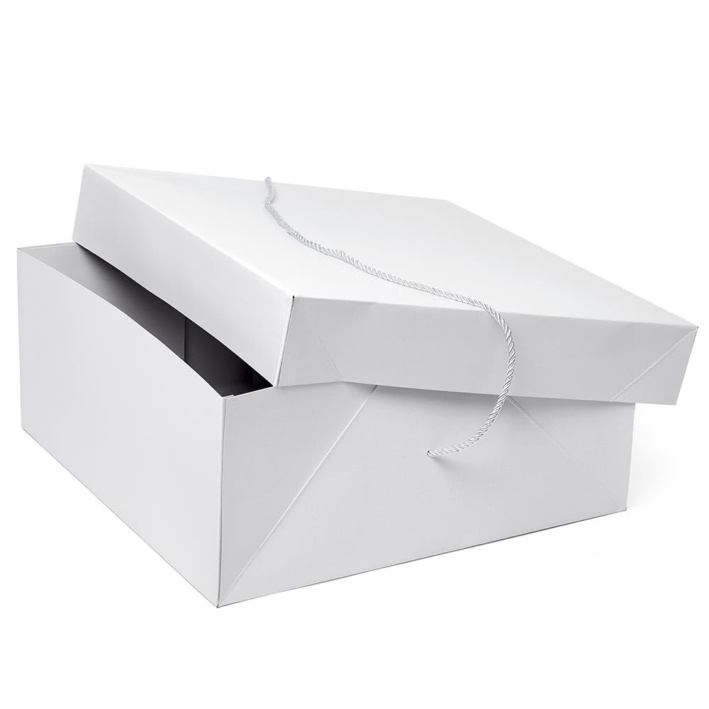 Premium White Hat Gift Boxes 16x16x7 Inches - Pack of 25 Large Decorative Storage Boxes with Lids for Christmas Presents, Holiday Wreaths, Party Favors & Home Organization