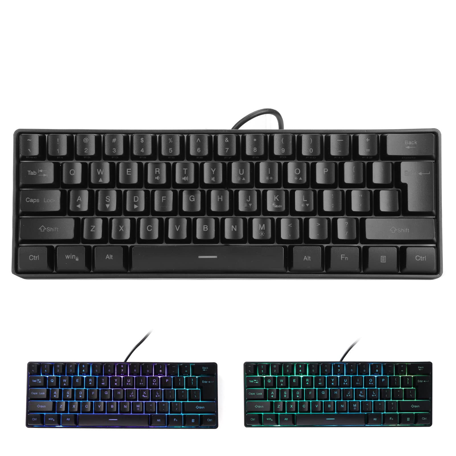Dpofirs 61-Key RGB Gaming Keyboard with Blue Switches - Wired USB Mechanical Keyboard, 5 Adjustable Levels & 8 Lighting Effects for Windows PC Gamers - Perfect for FPS, MOBA & Typing Enthusiasts