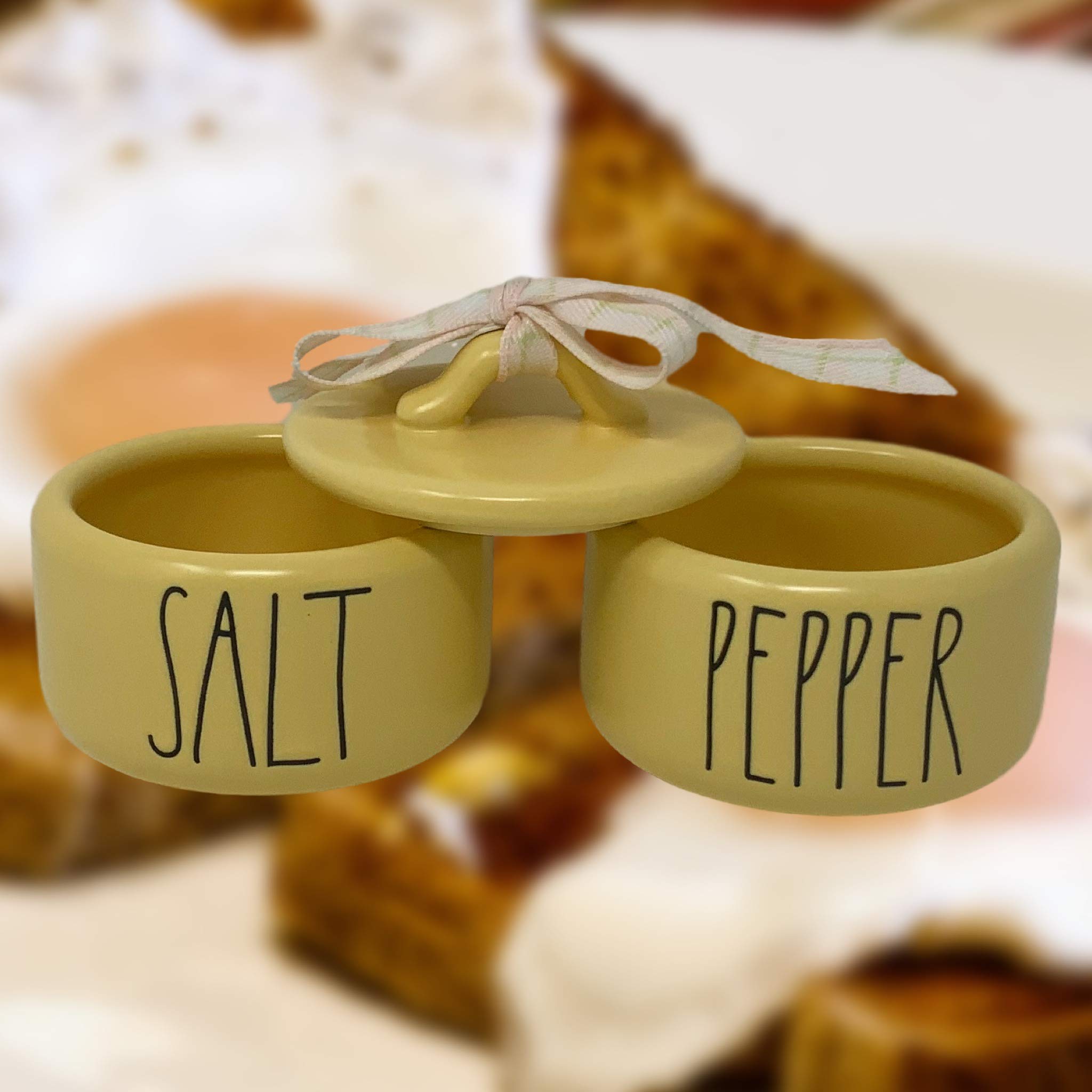 Rae Dunn Pastel Yellow Salt and Pepper Shakers Set of 2 - Stackable Ceramic Condiment Containers with LL Font Letters - Perfect for Kitchen, Dining Table, and Gift Giving
