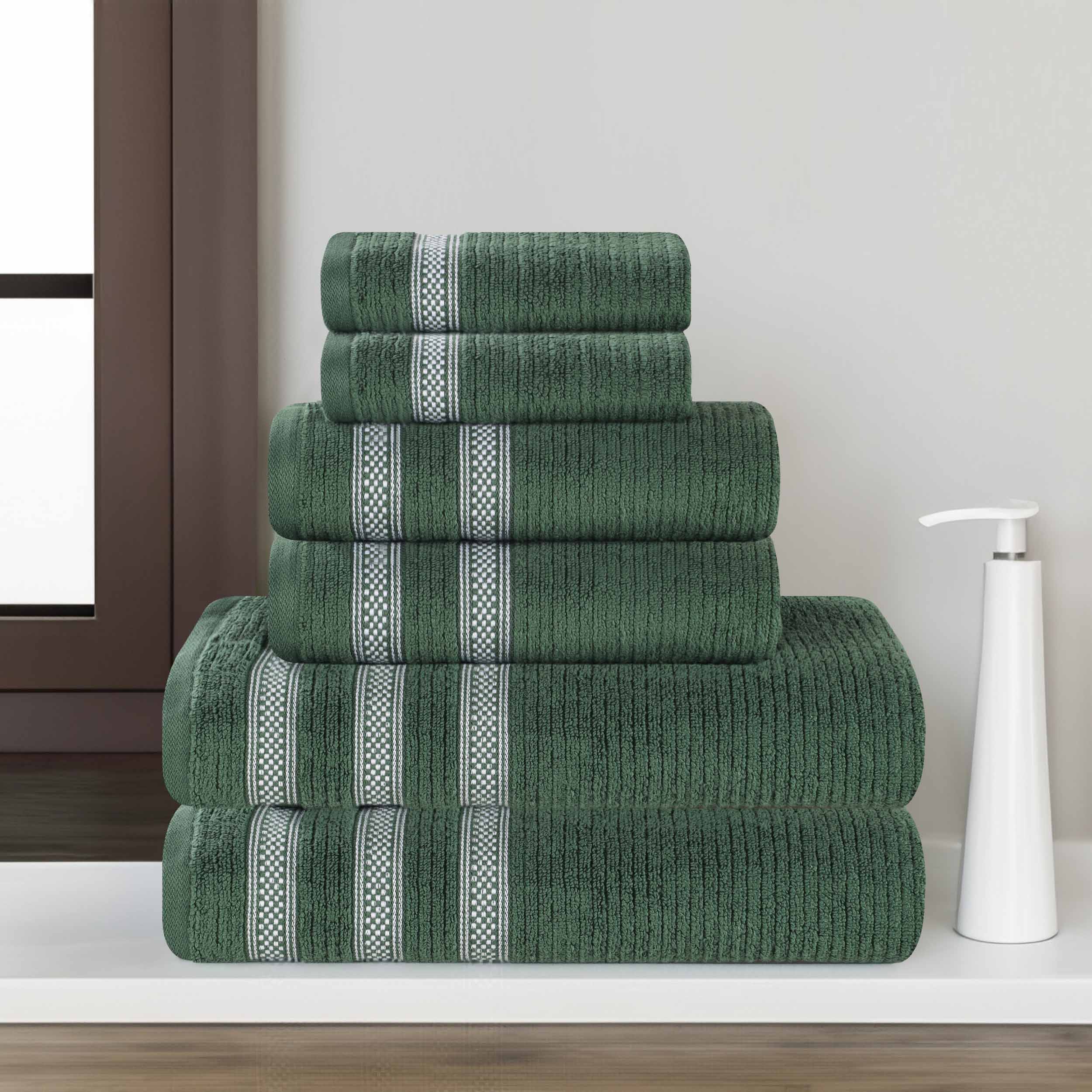 Premium 6-Piece Zero Twist Cotton Towel Set - Ultra Soft, Absorbent & Quick-Drying Bath Towels with Geometric Border Design for Spa, Bathroom & Luxury Home Decor