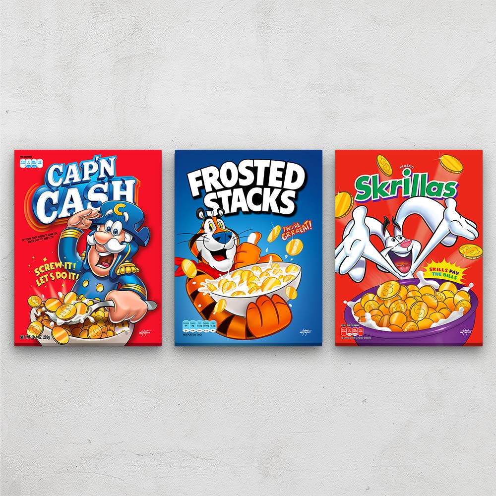 Inktuitive 'Breakfast of Champions Set' Motivational Wall Art - Funny Cereal Canvas Print - Inspirational Décor for Bedroom, Living Room & Office - 16x12 Inches - Perfect for Home, Office & Gifts