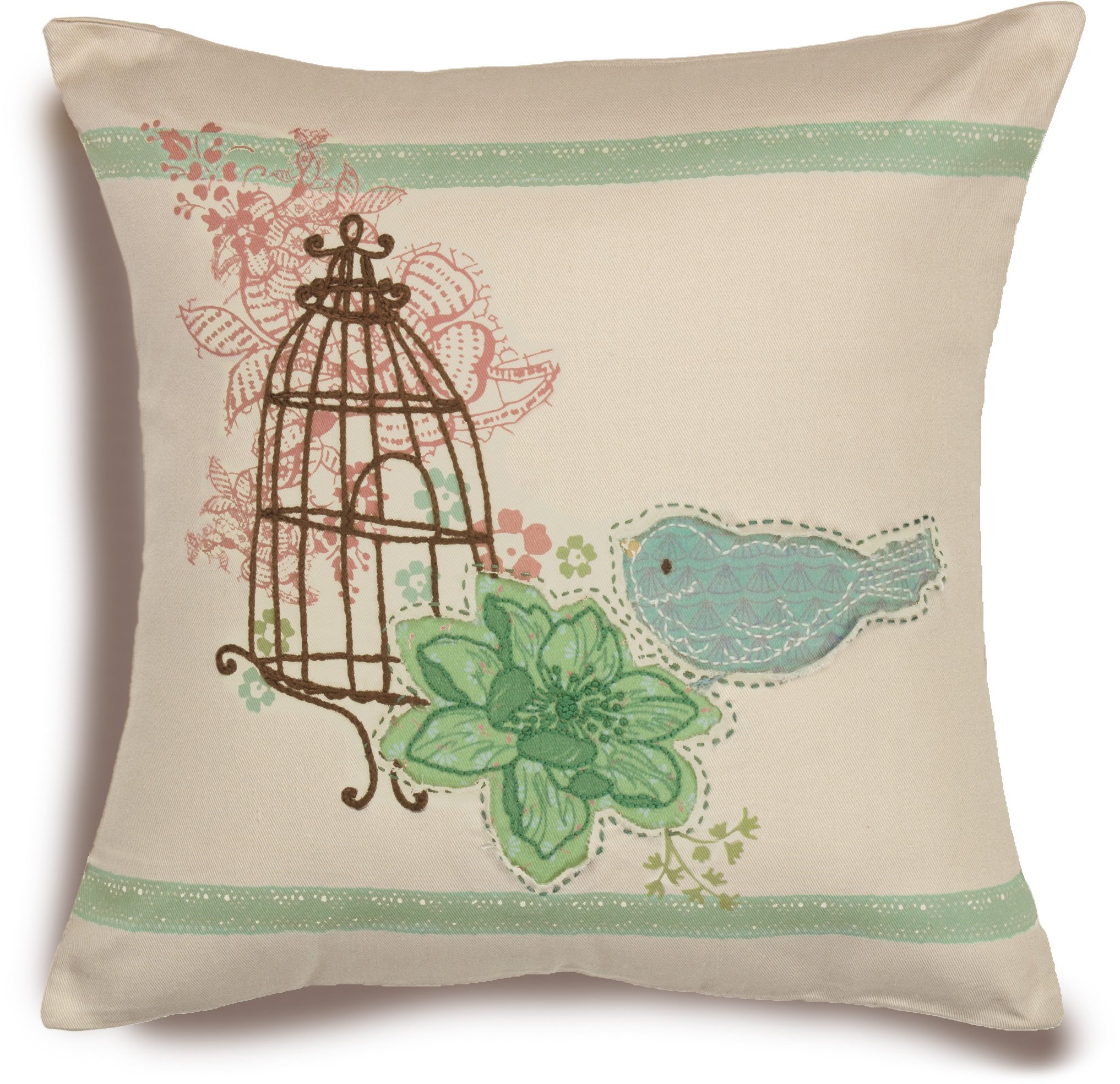 Handmade Birdcage Embroidery Pillow Cover - Dimensions Needlecrafts Home Decor for Living Room, Bedroom & Nursery