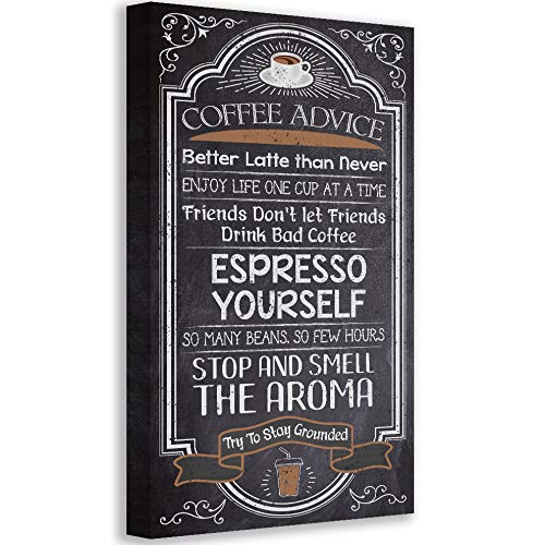 Extra Large 24x48 Coffee Advice Espresso Yourself Chalkboard Wood Style Vertical Stretched Canvas - Classic Coffee Bar Decor, Kitchen Table Accessories, Farmhouse Display | Perfect for Coffee Shops, Home Kitchens & Rustic Cafés