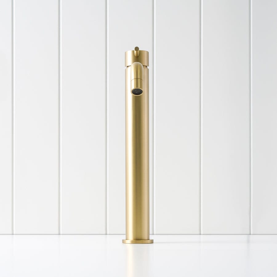 Sydney Tall Basin Mixer in Brushed Brass - Modern Bathroom Faucet for Vanity Sink, Perfect for Home and Hotel Renovations