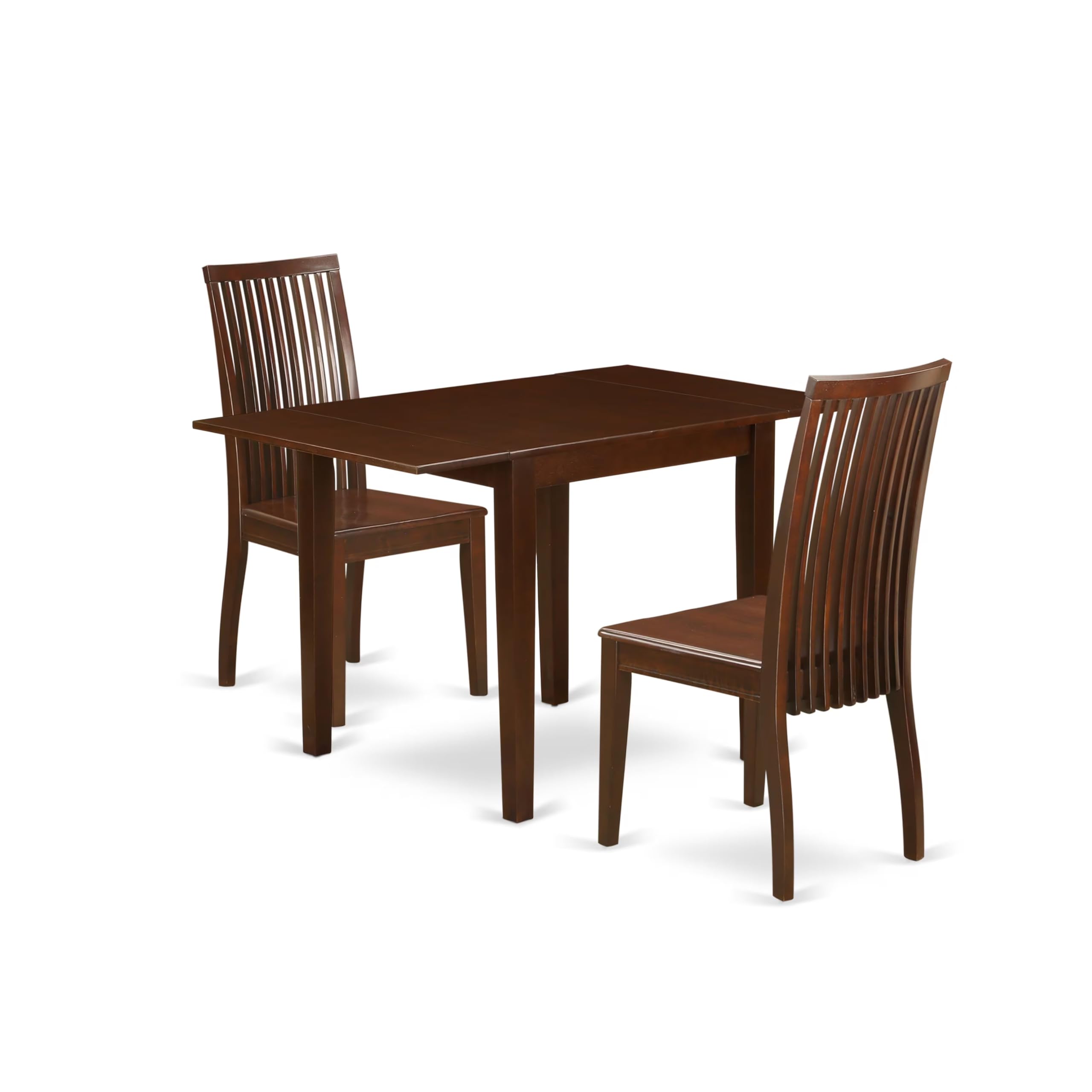 East West Furniture NDIP3-MAH-W 3-Piece Mahogany Dining Set with Drop-Leaf Table & 2 Wooden Chairs, 30x48 Inch - Perfect for Small Spaces, Breakfast Nooks & Apartment Dining Rooms