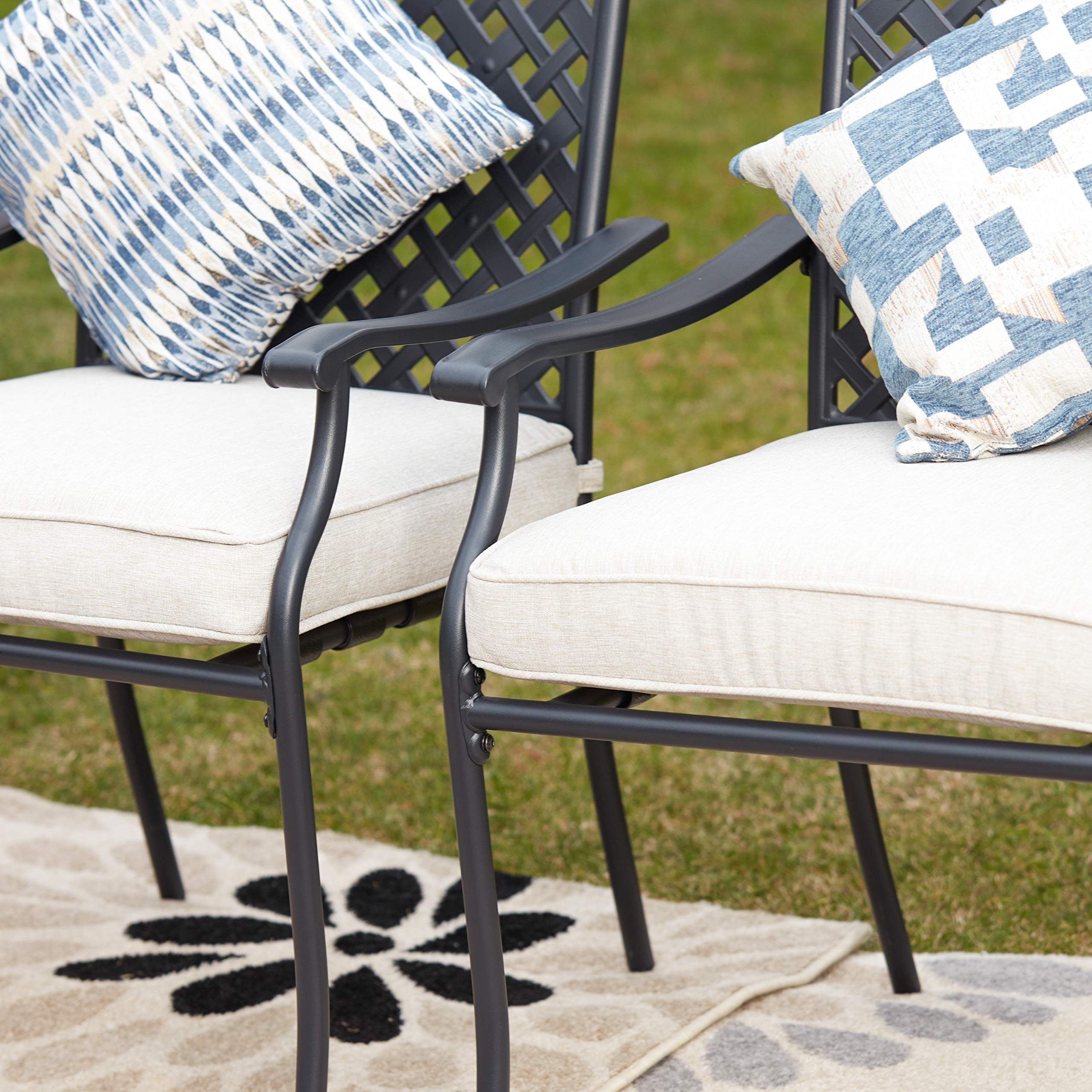 4-Piece Metal Outdoor Wrought Iron Patio Dining Chairs Set with Arms & Cushions (White) - Durable Garden Furniture for Backyard, Poolside & Restaurant Seating