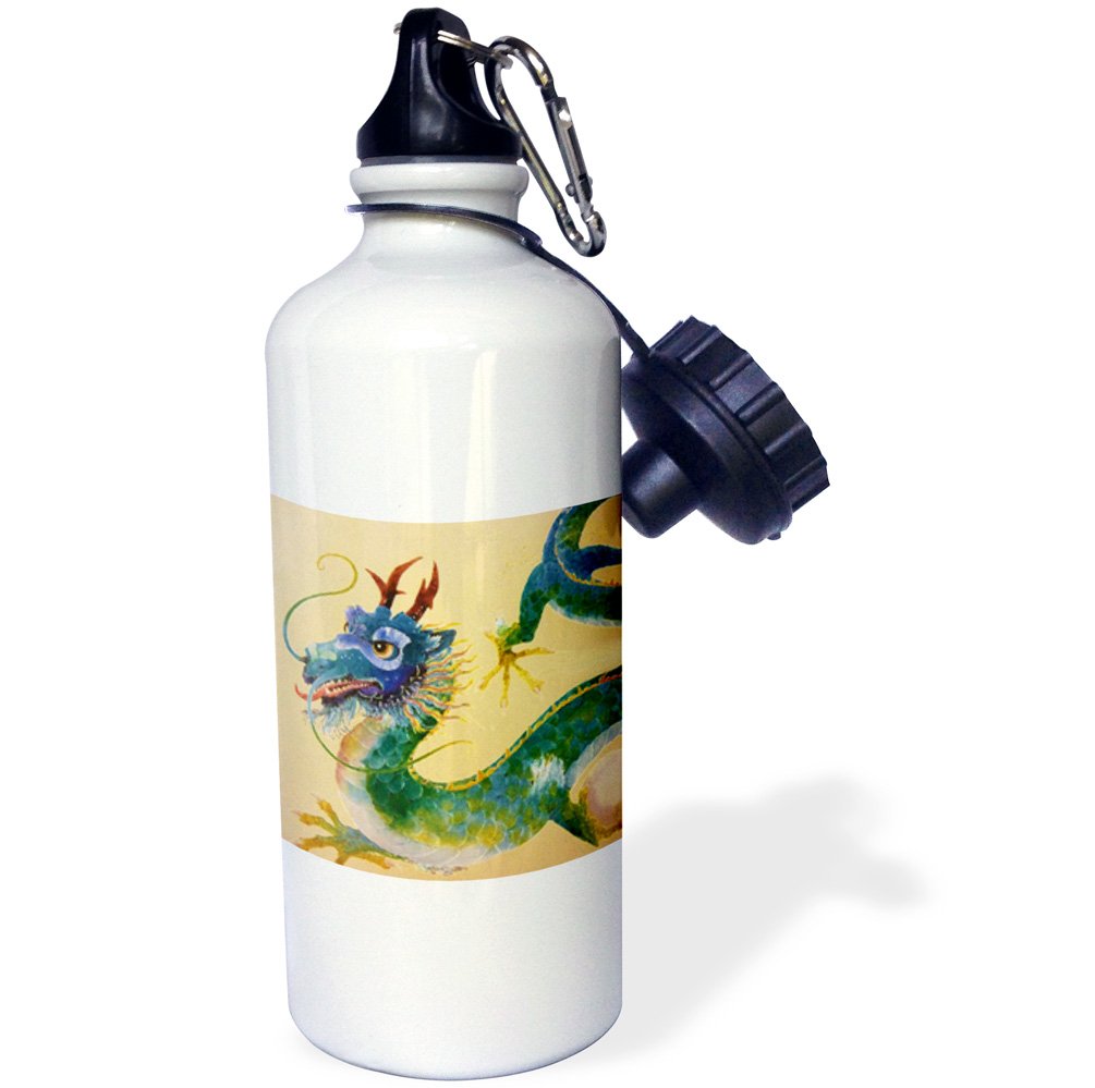 3D Rose Green and Blue Dragon Sports Water Bottle - 21 oz Insulated Stainless Steel Thermos for Gym, Hiking & Outdoor Activities - BPA Free & Leak Proof - Perfect for Athletes & Fitness Enthusiasts