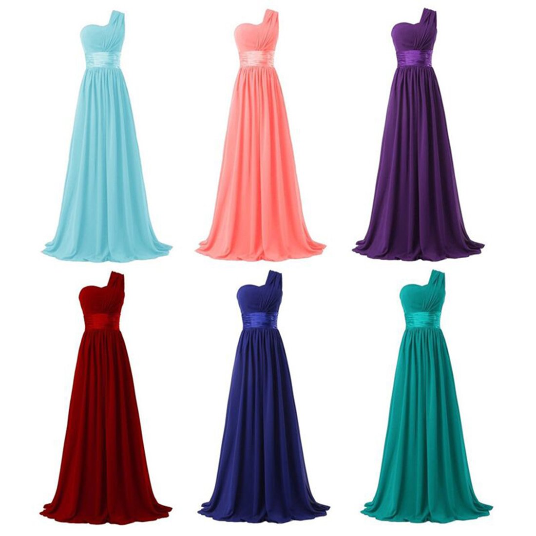 Elegant One Shoulder Chiffon Evening Gown - Women's Floor Length Formal Dress for Weddings, Prom & Special Occasions