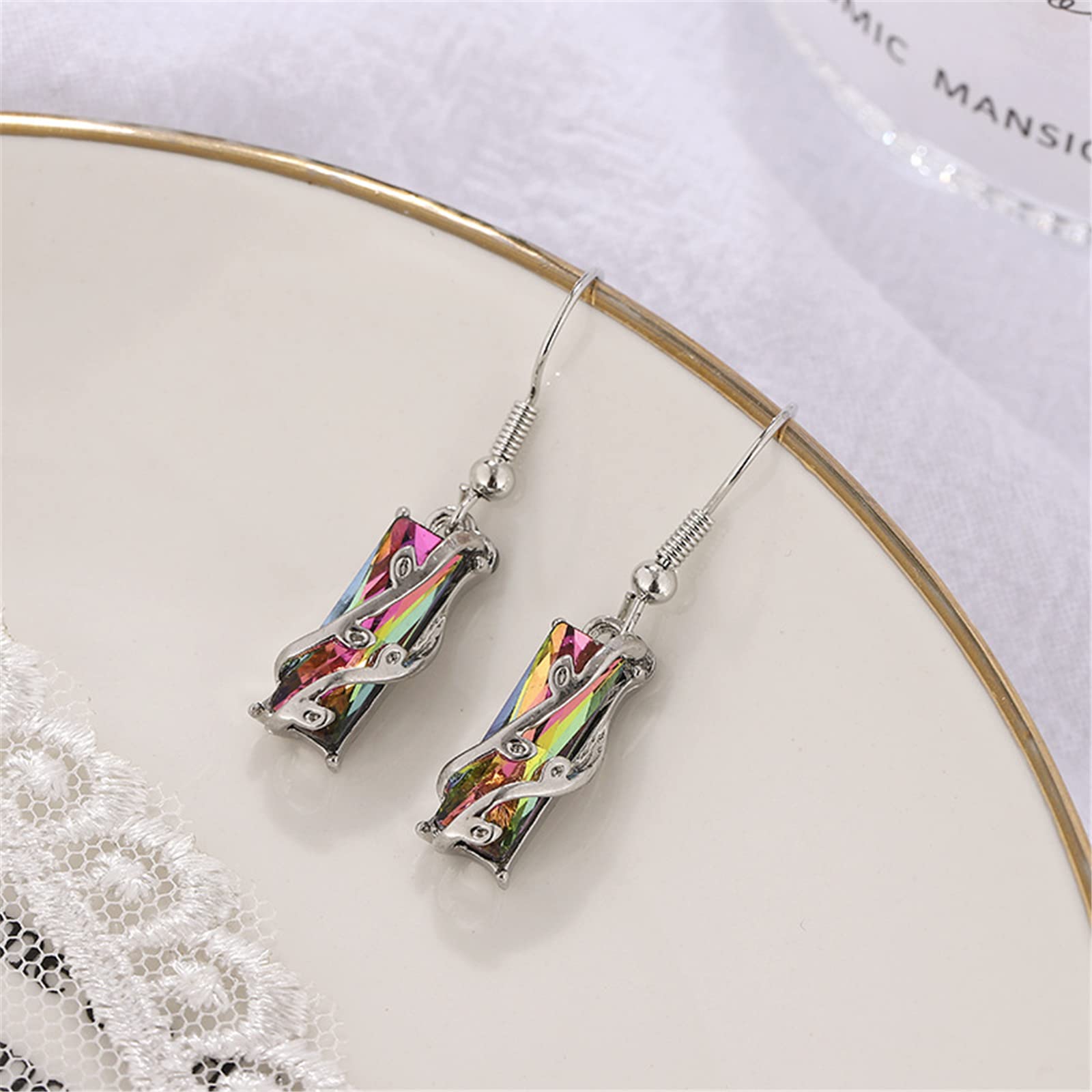 925 Sterling Silver Dangle Earrings for Women - Birthstone Drop Earrings with Acrylic & Glass Teardrop Stones in Light Blue, Purple, Champagne Gold, Wine Red, Green | Perfect for Weddings, Parties & Gift Giving