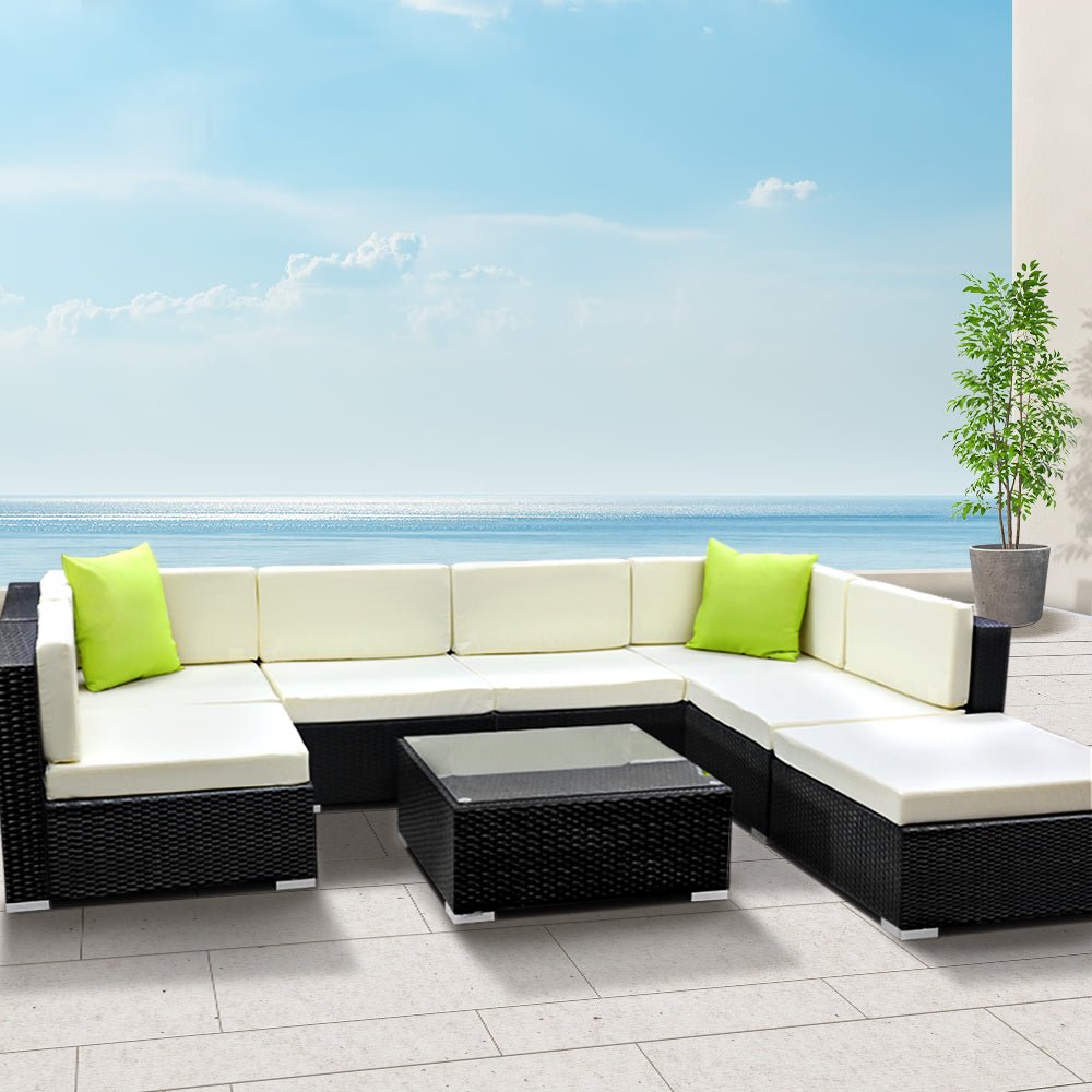 8-Piece Outdoor Wicker Sofa Set - 7-Seater Patio Furniture for Garden, Poolside & Backyard Relaxation