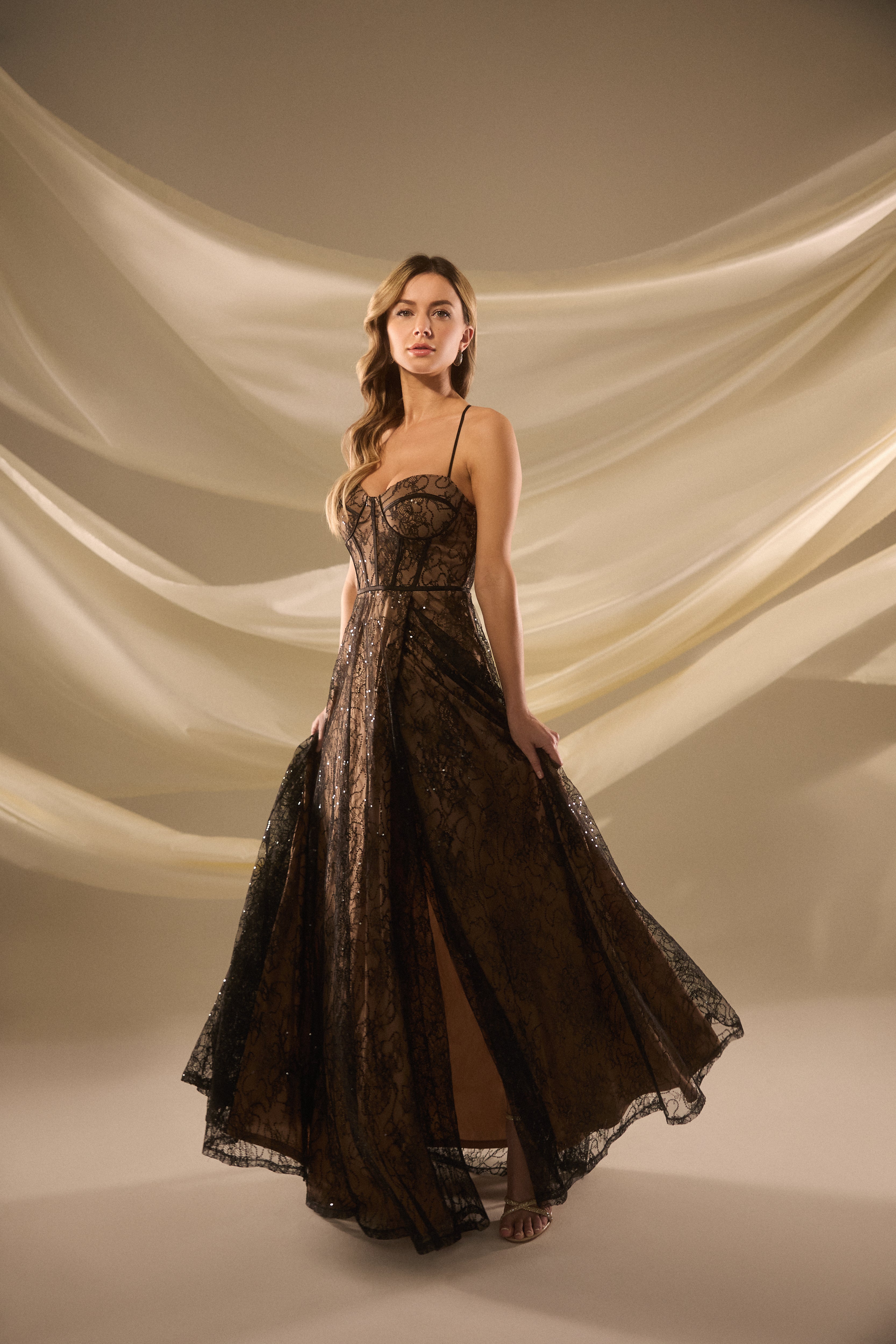 Elegant Bustier Lace & Sequin Gown - Women's Formal Evening Dress for Prom, Wedding & Special Occasions