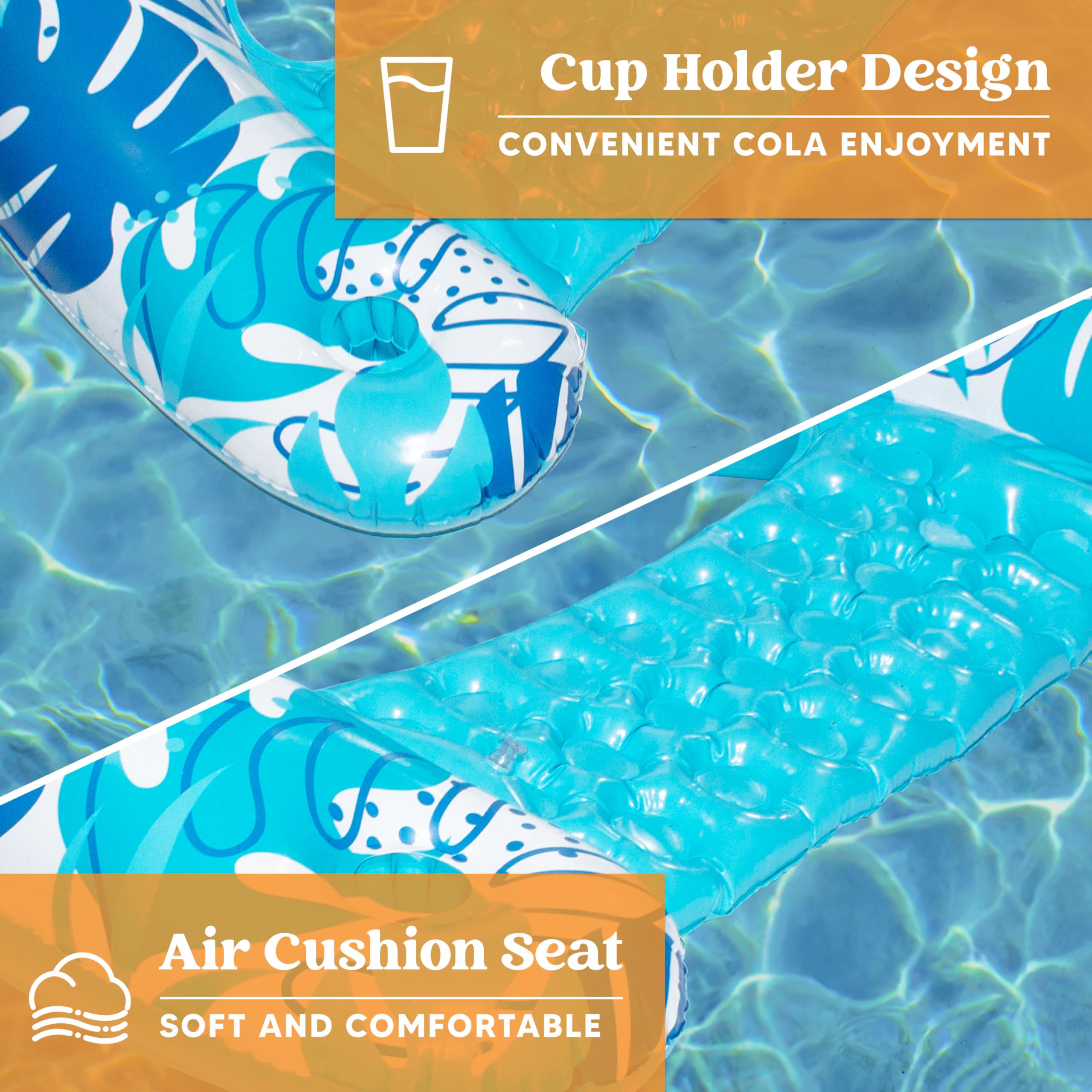 **SLOOSH 2-Pack Inflatable Pool Floats for Adults - Floating Chairs with Cup Holders, Blow Up Hammock Noodle Mat - Summer Water Fun for Pool, Beach, and Swimming Parties**    *(Use Cases: Perfect for relaxing by the pool, floating in the ocean, or lounging at summer parties with friends and family.)*