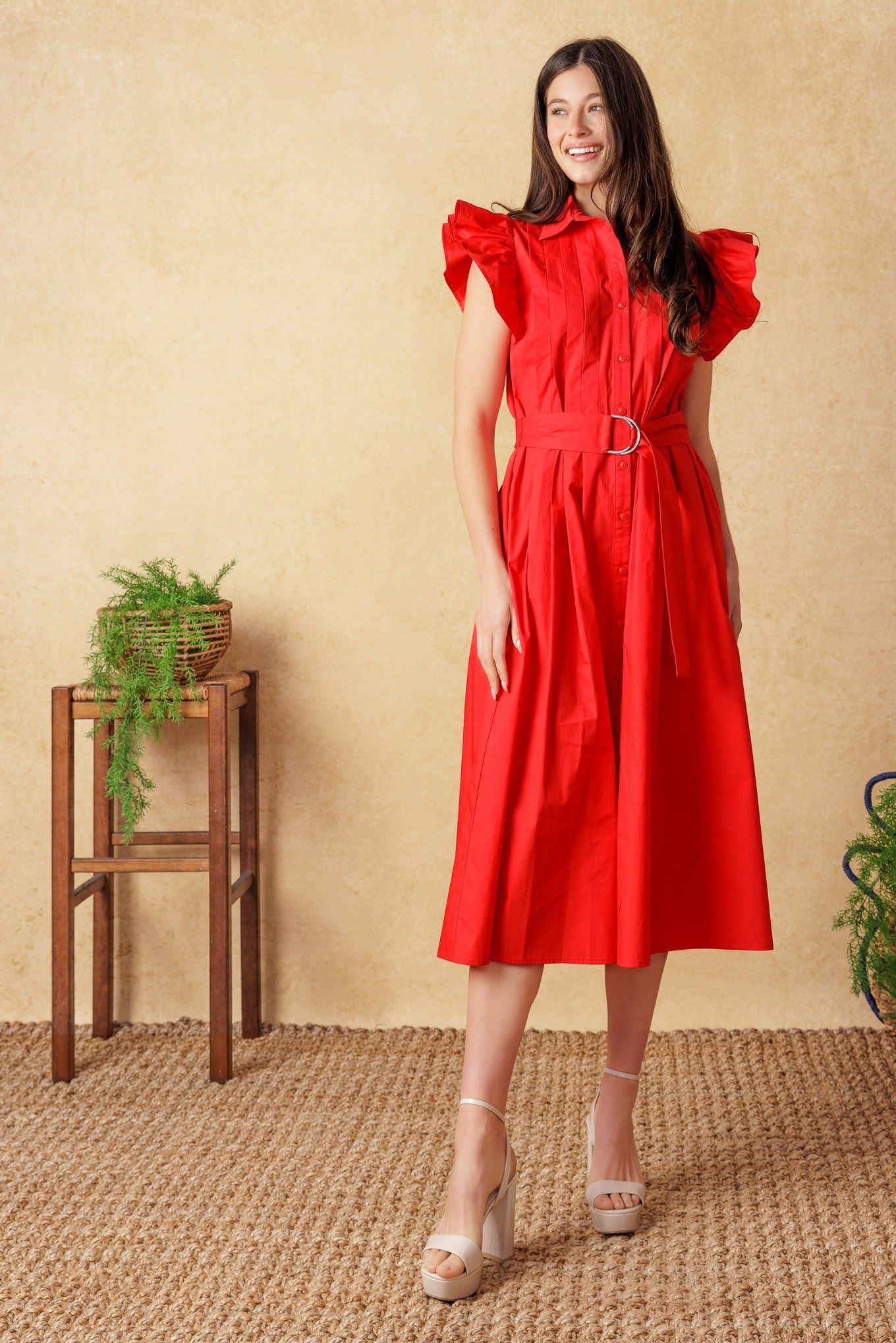 Glimpse in Time Pintuck Midi Dress - Elegant Flowy Women's Dress for Casual Outings, Office Wear & Special Occasions