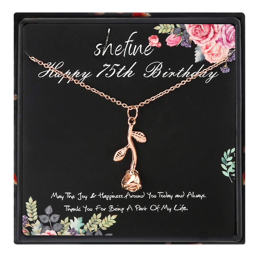 75th Birthday Rose Necklace for Women - Stainless Steel Gift for 75 Year Old - Perfect for Birthday Parties & Anniversaries