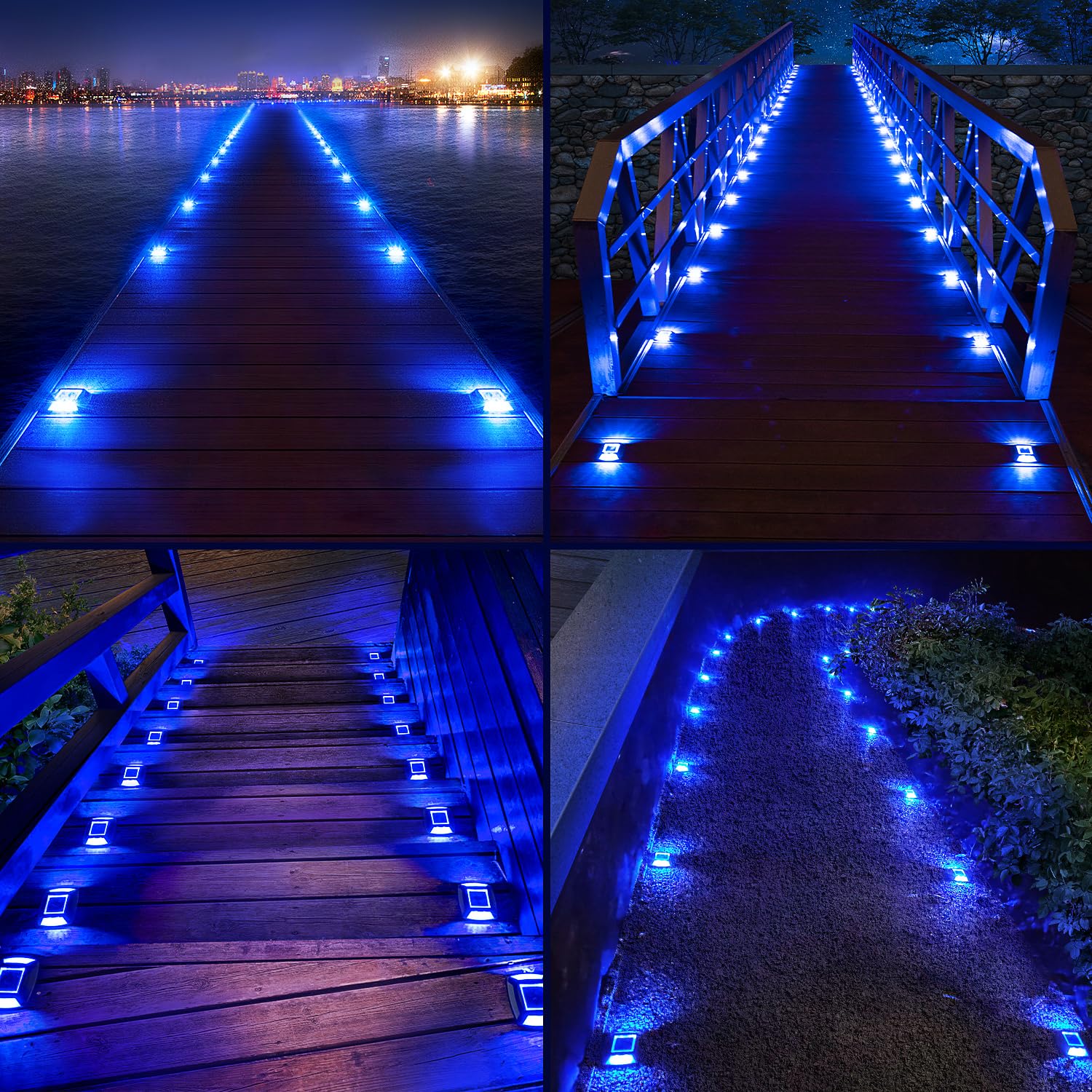 16 Pack Solar Driveway Lights - IP68 Waterproof Solar Powered LED Dock Lights for Driveway, Pathway, Walkway, Sidewalk, Garden, Yard, Stairs & Marine Use (Blue) - Perfect for Outdoor Landscape Lighting & Nighttime Safety