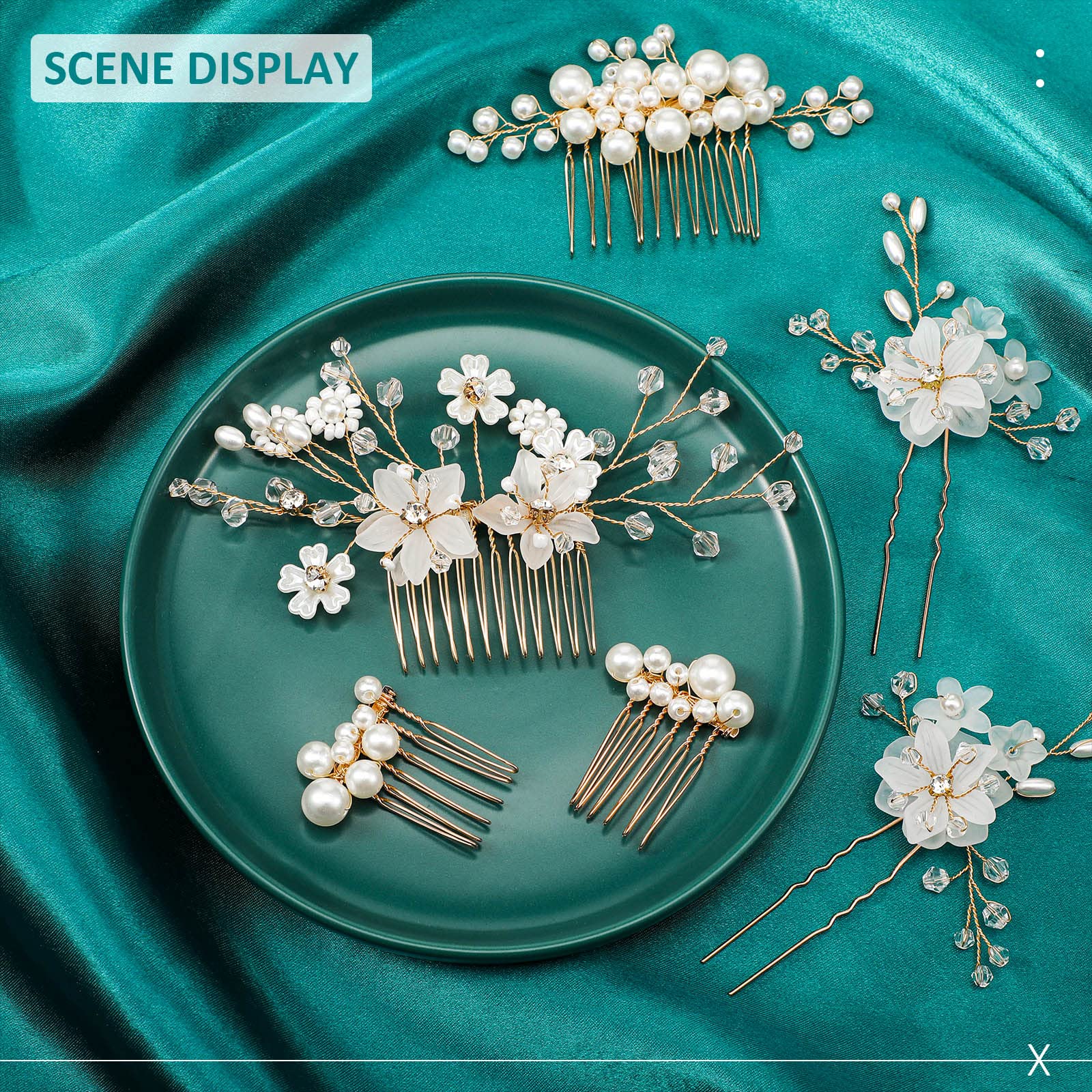 40Pcs Gold & White Floral Hair Clips for Brides - U-Shaped Pearl Crystal Rhinestone Pins, Rose Glitter Headpieces for Women & Girls - Perfect for Weddings, Prom, Parties & Special Occasions
