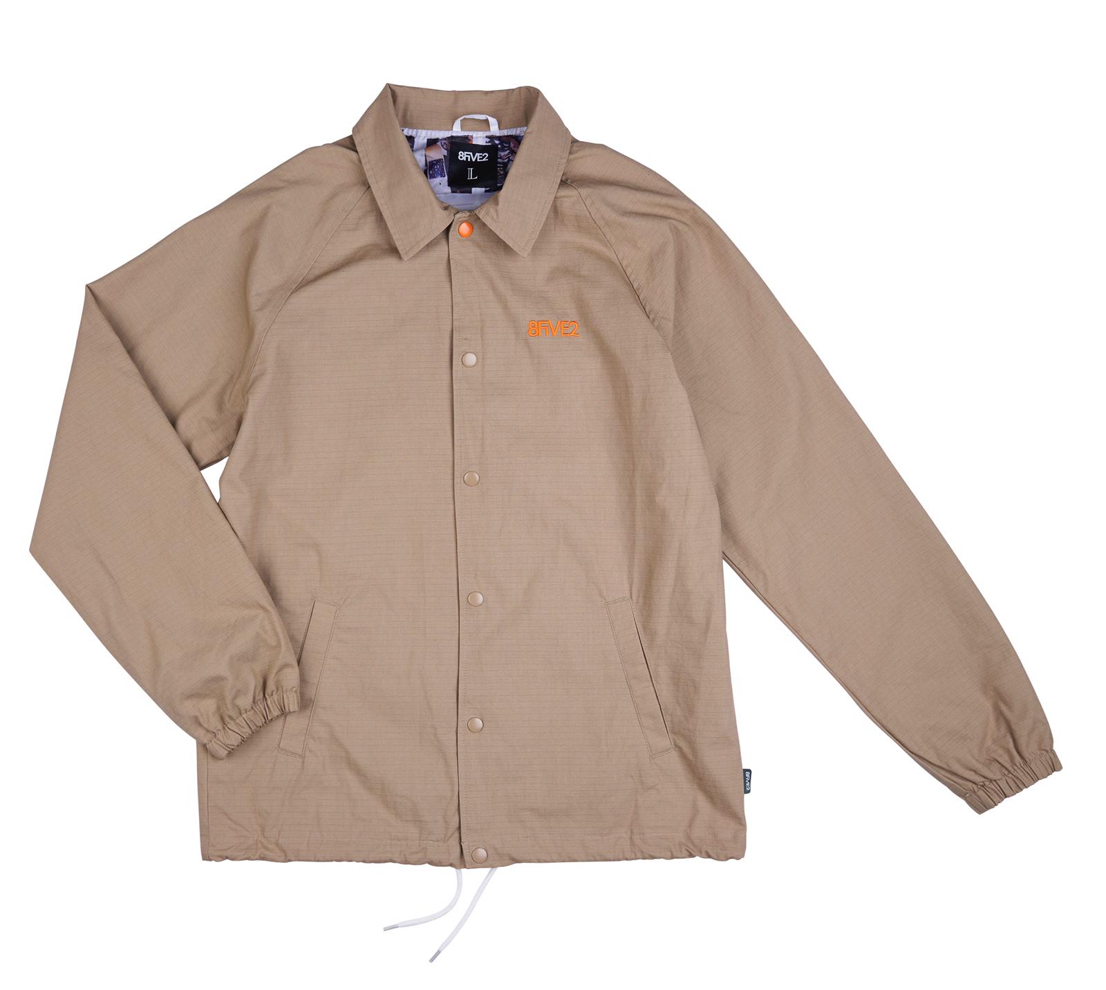 8FIVE2 Men's Ripstop Coach Jacket - Lightweight Windbreaker for Outdoor Sports & Casual Wear (Khaki) - Perfect for Running, Hiking & Street Style