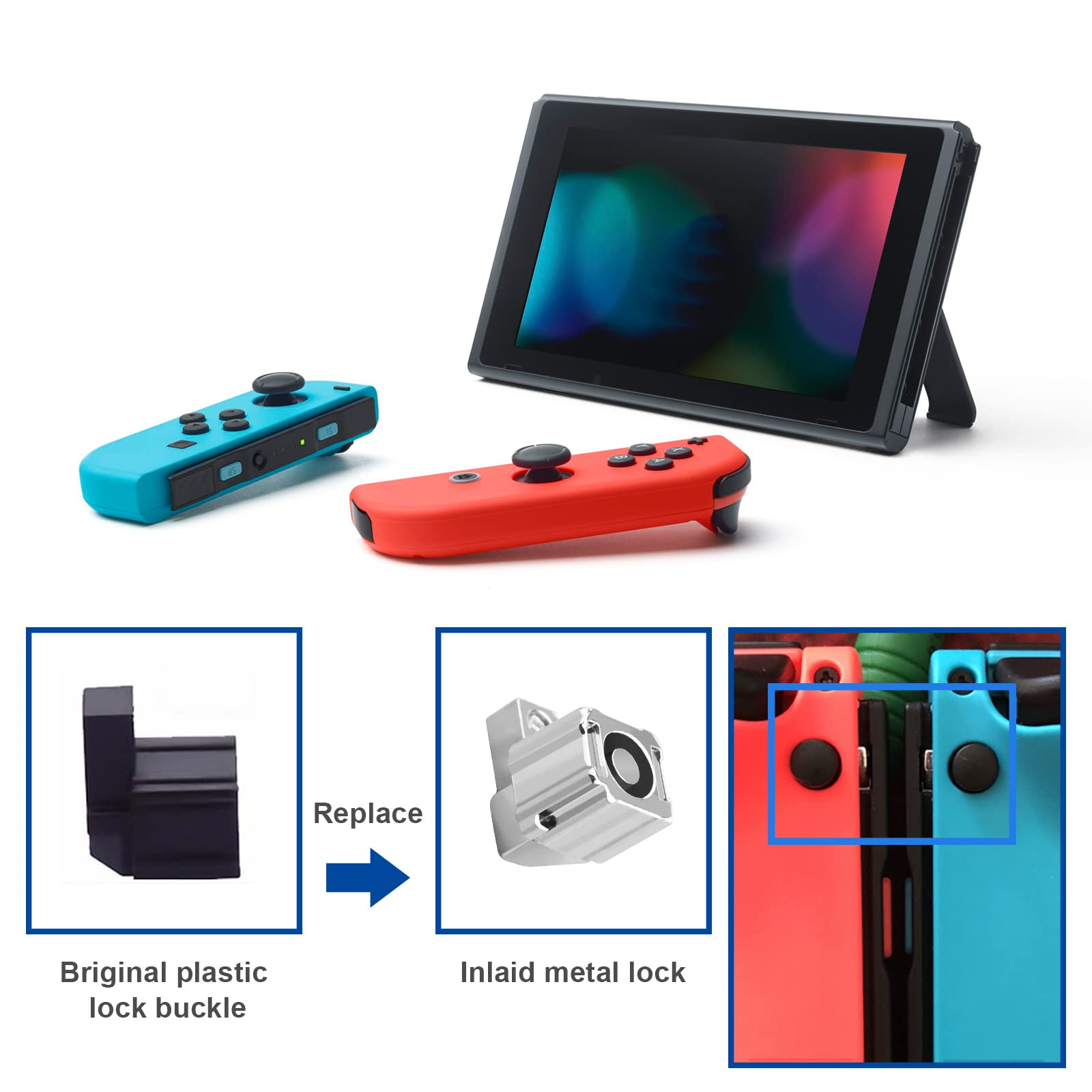 ECSiNG 3 Pairs Metal Locking Clips for Nintendo Switch Joy-Con Controller Repair - Left & Right Replacement Parts - Gaming Accessories for Switch Console Fix & Maintenance