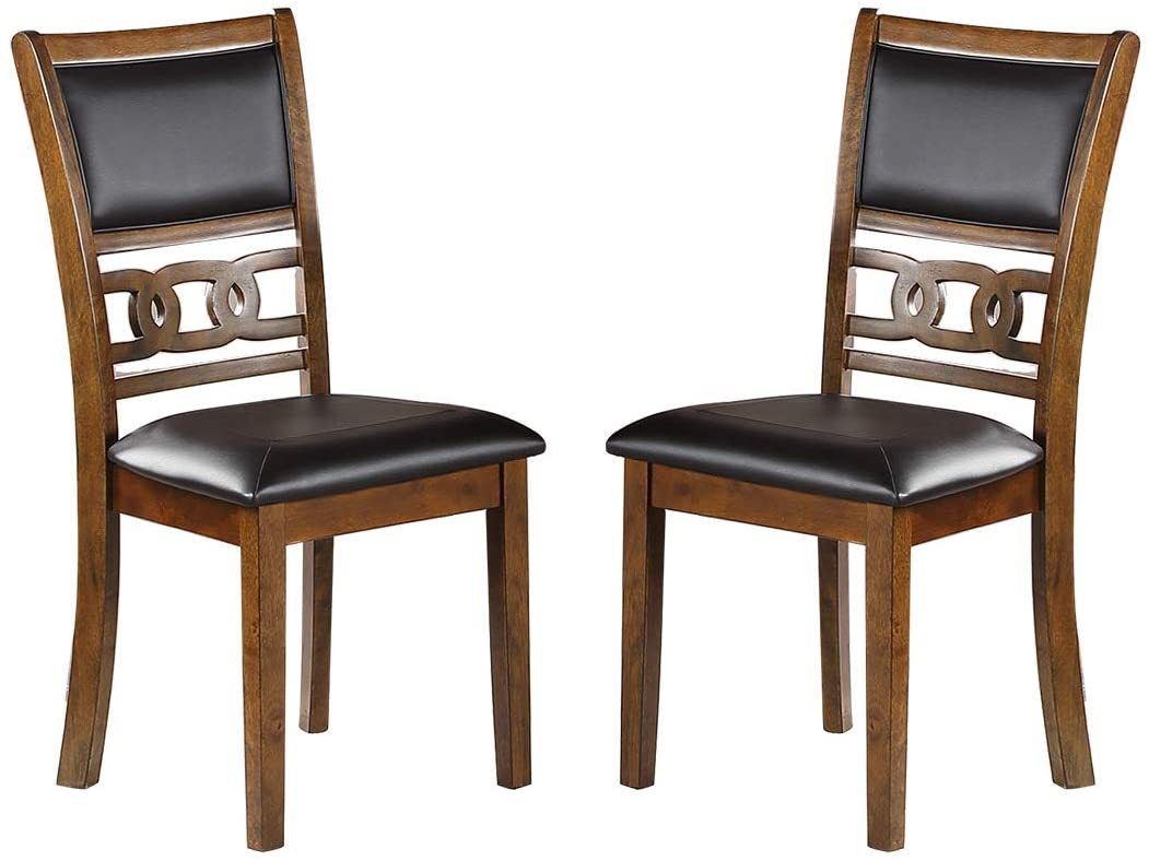 Walnut Finish Dining Room Chairs Set of 2 - Padded Cushion Seats with Unique Back Design - Perfect for Kitchen, Breakfast Nook & Formal Dining Rooms