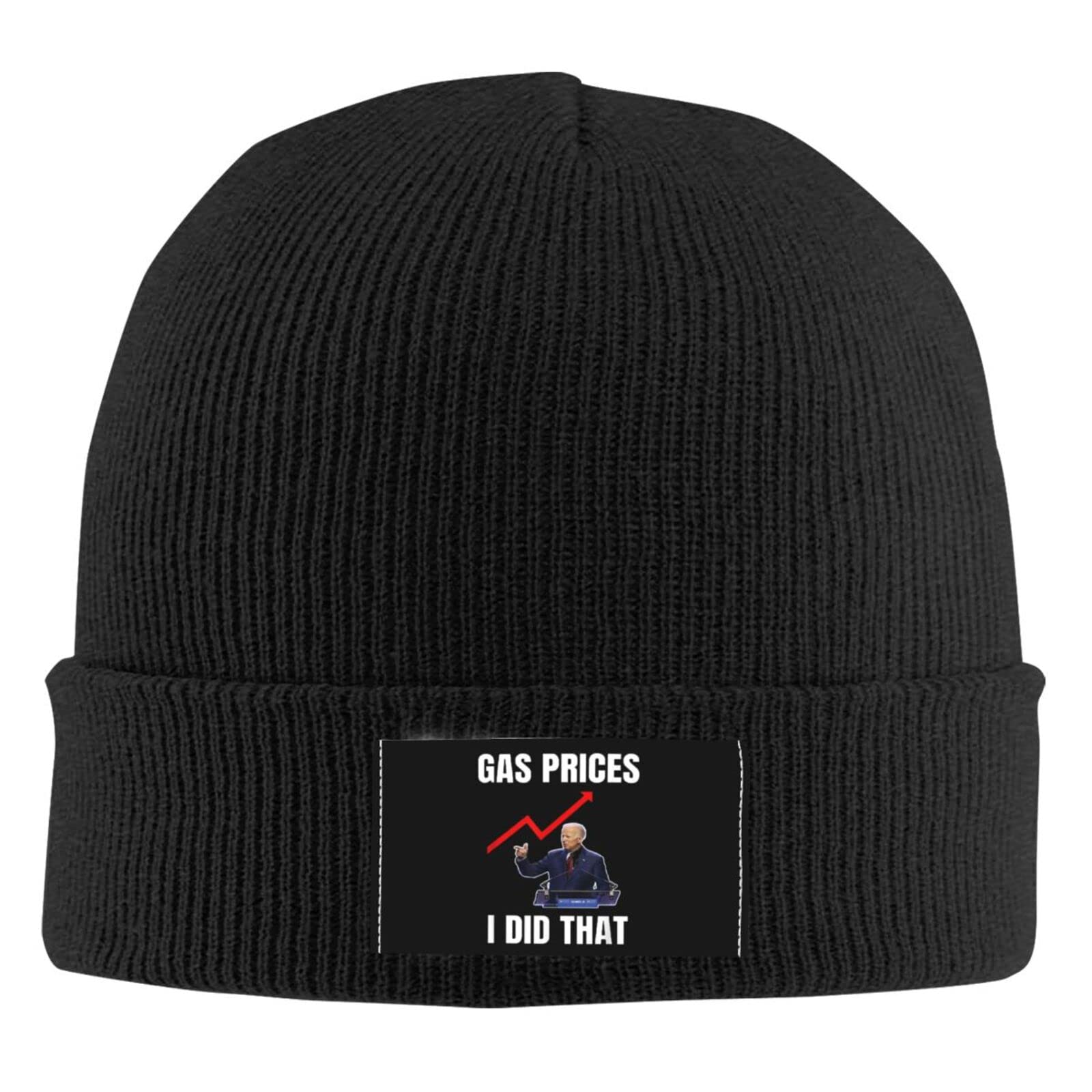 Anti Biden 'I Did That' Gas Prices Beanie - Stretchy Winter Knit Hat for Men & Women - Warm Skull Cap for Daily Wear, Skiing & Outdoor Activities