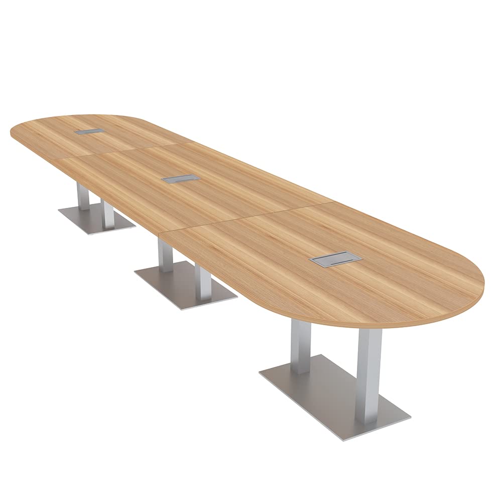 16' Large Modular Conference Table with Data and Power Ports - 16 Person Oval Racetrack Office Table | Harmony Series in Driftwood Finish | Perfect for Boardrooms, Meeting Rooms & Collaborative Workspaces
