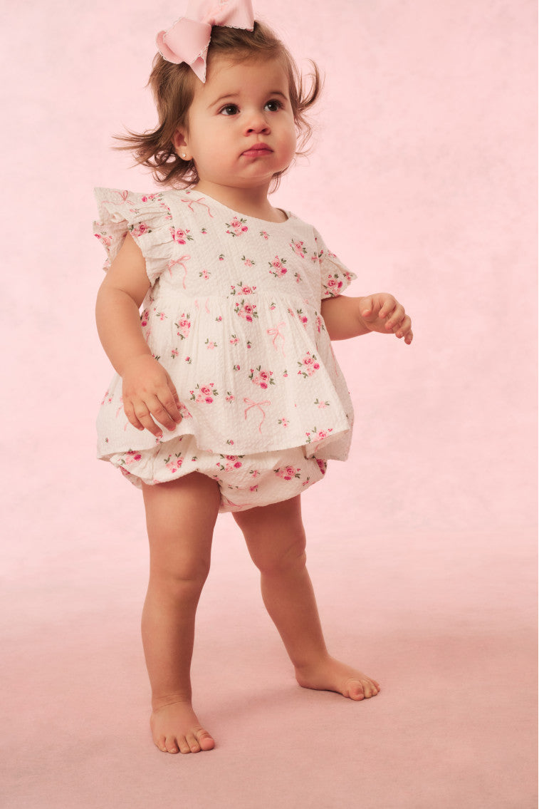 Baby Nalina Rose & Bow Bloomer - Adorable Floral Baby Girl Bloomers for Newborn, Infant, and Toddler - Perfect for Photoshoots, Parties, and Special Occasions