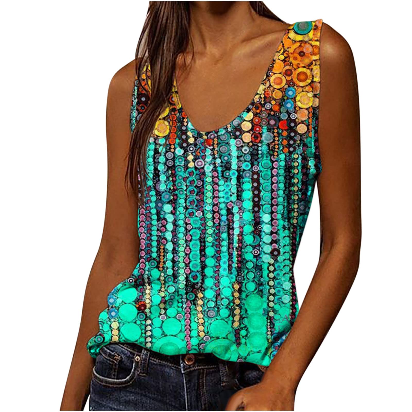 Women's Cute Summer Tops - Floral Printed V-Neck Sleeveless Tank Tops for Plus Size | Casual Beachwear, Vacation Outfits & Everyday Summer Fashion