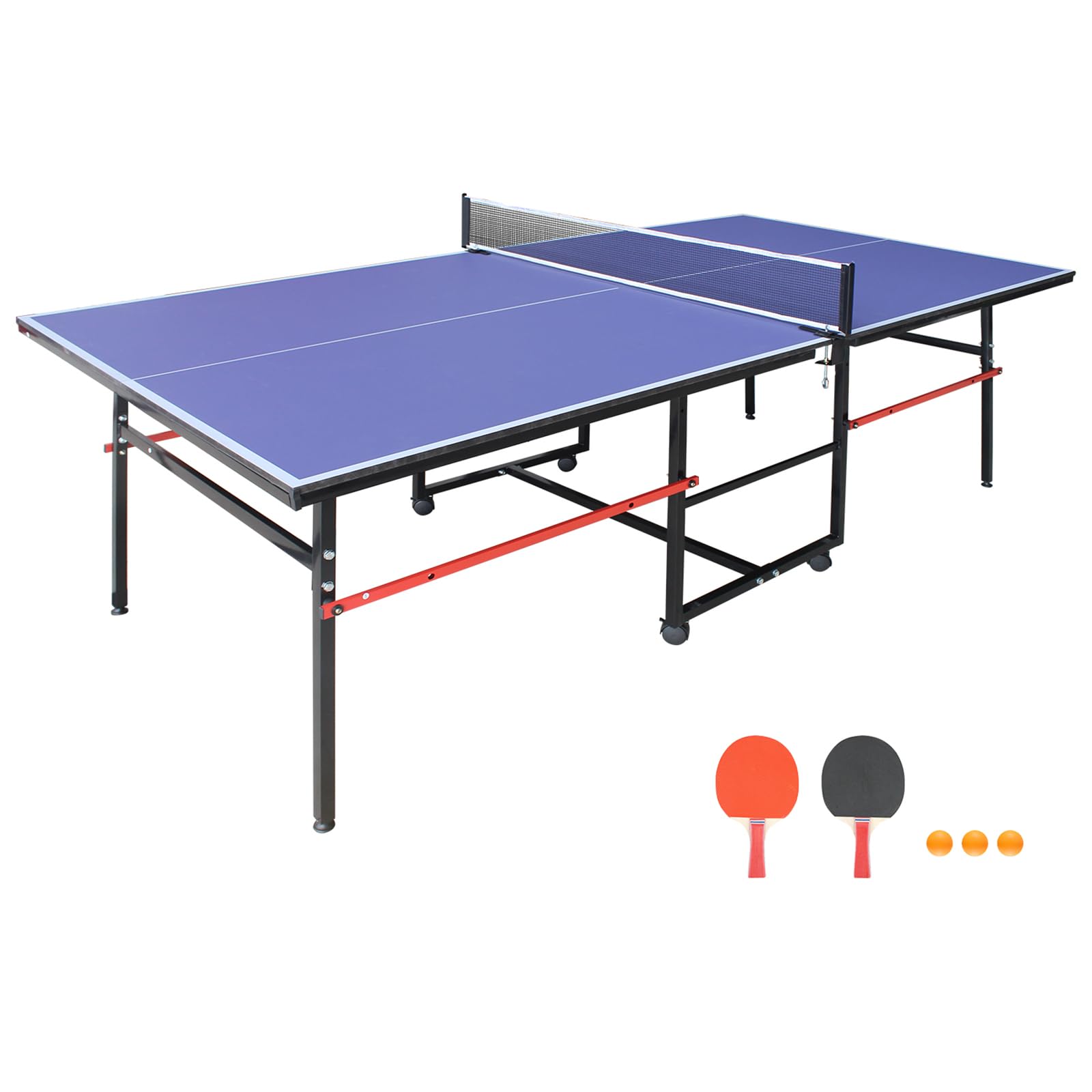 8 Ft Foldable Portable Ping Pong Table Set with 2 Paddles, 3 Balls & Net - Indoor Outdoor Table Tennis Game for Backyard, Garage & Family Fun