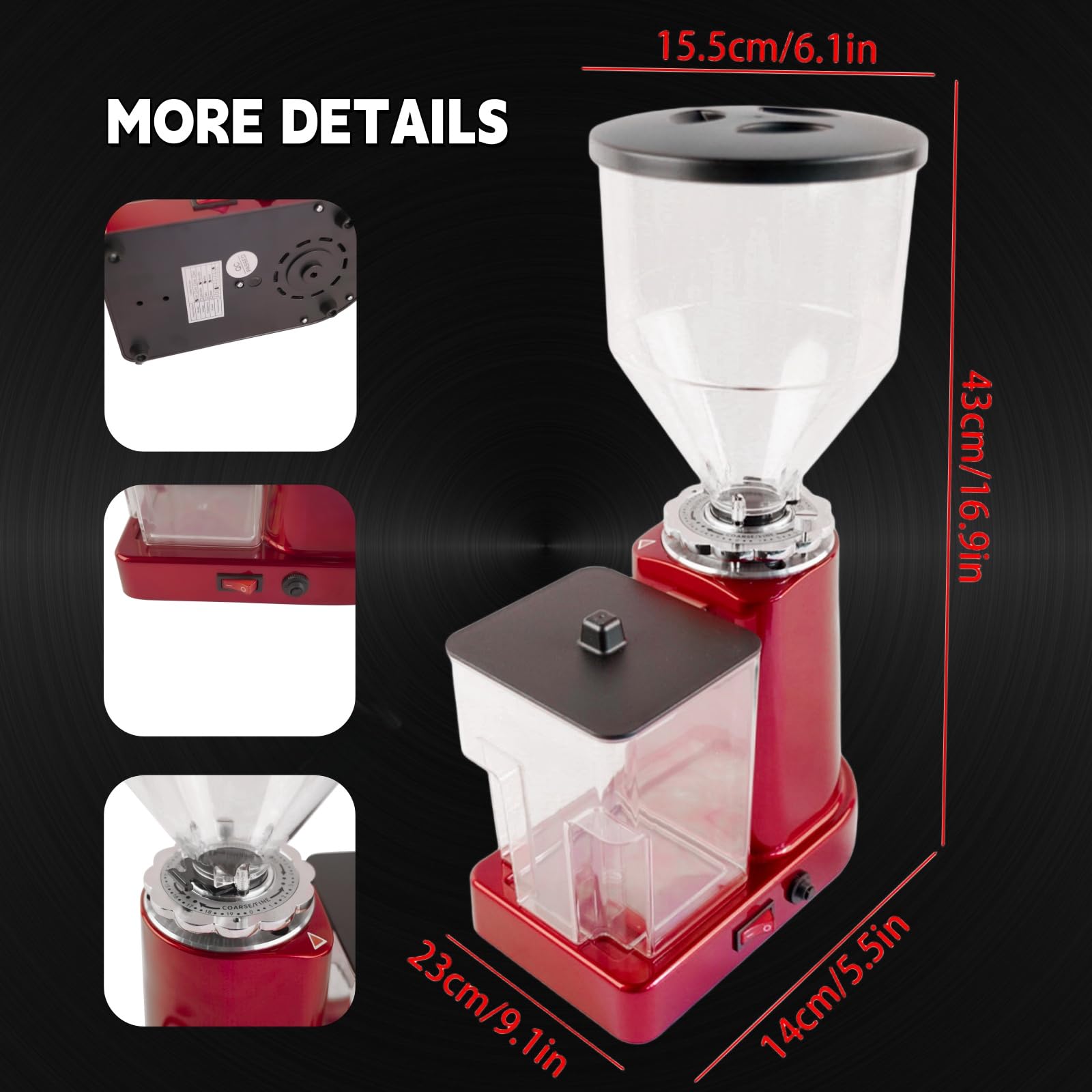 Premium Electric Coffee Bean Grinder - 35oz Large Capacity Flat Burr Mill with 19 Adjustable Grind Settings for Espresso, French Press & Drip Coffee (Red) - Perfect for Home Baristas & Coffee Shops - Mixizap