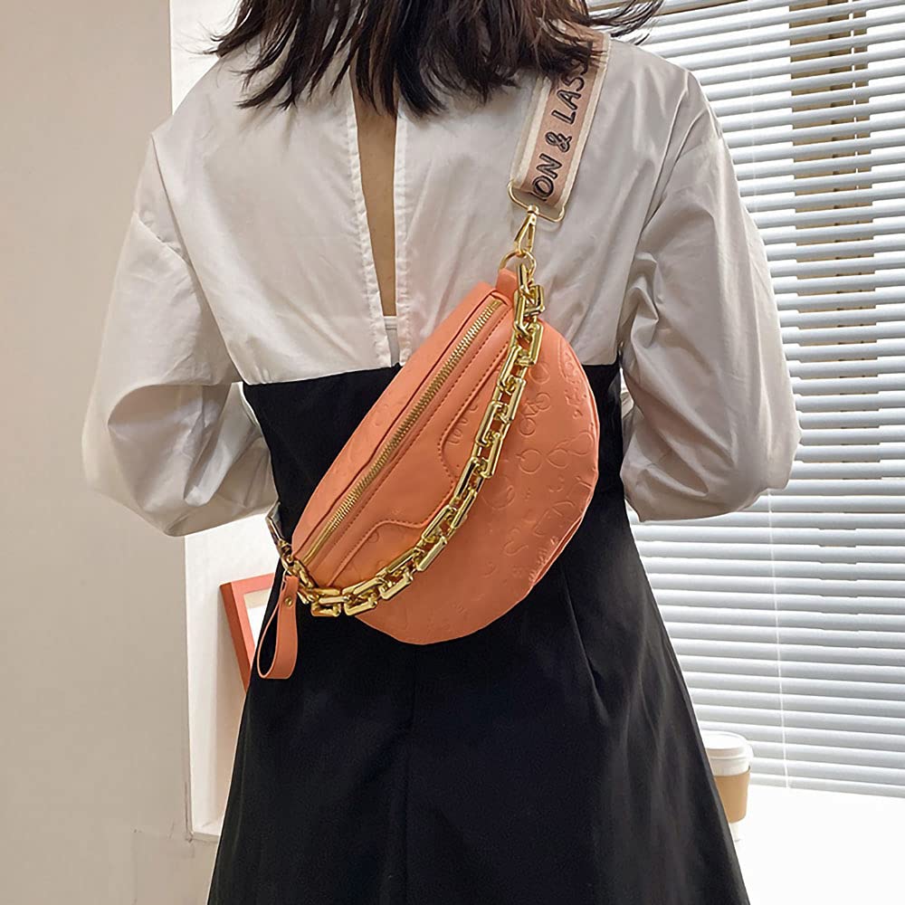 Aiqudou Women's Leather Fanny Pack Crossbody Bag with Chain Strap - Stylish Waist Pouch for Travel, Hiking, Concerts & Daily Use