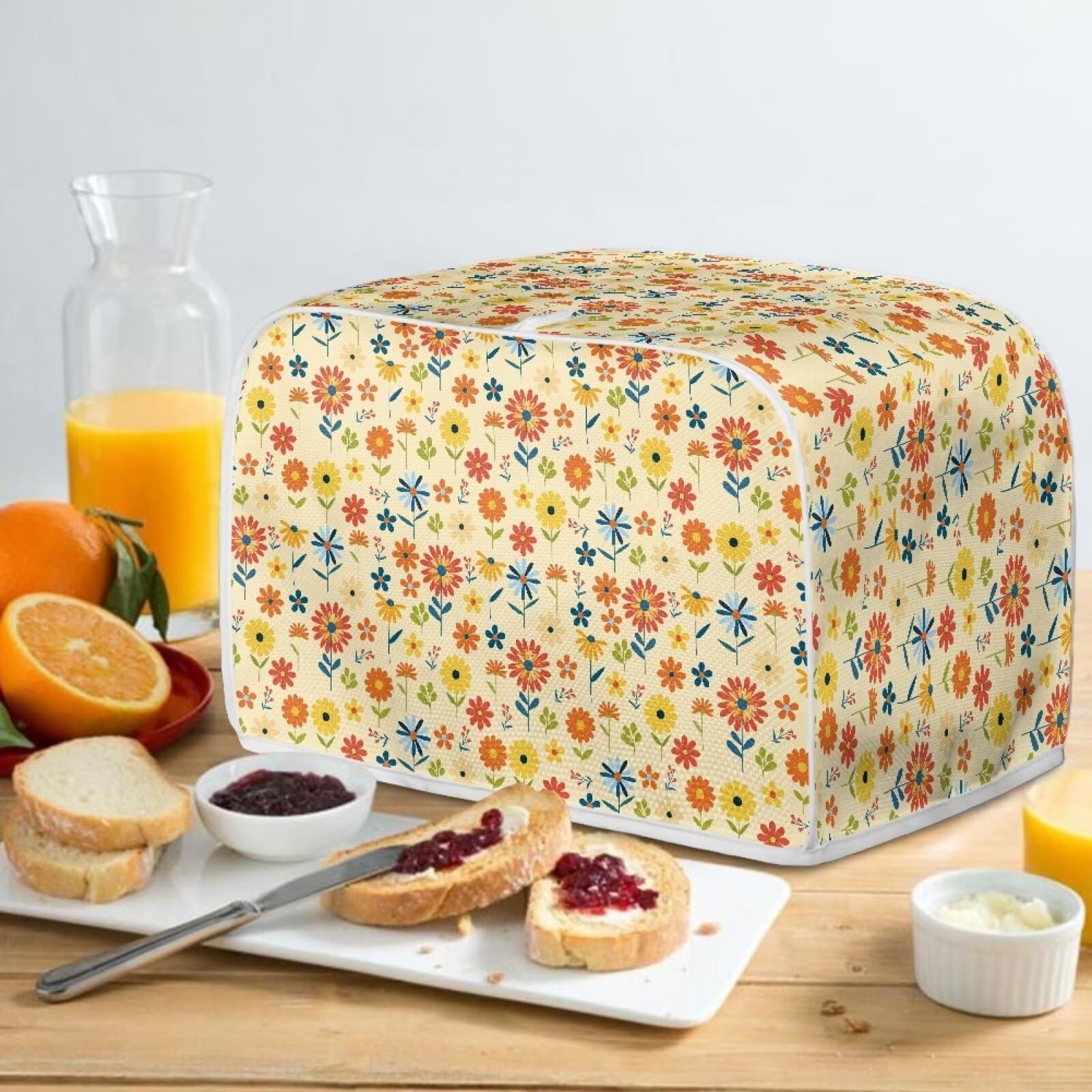 Hippy Flowers Print Toaster Cover - Dust Proof 2 Slice Toaster Cover for Women, Kitchen Accessories & Small Appliances - Perfect for Boho Style Kitchens, Breakfast Nooks & Small Appliance Protection